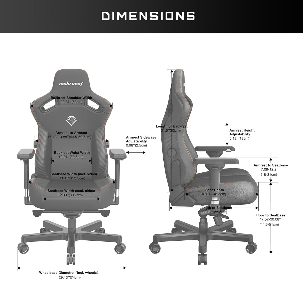 Anda Seat Kaiser 3 Large Gaming Chair for Adults - Ergonomic Black Fabric Gaming Seat with Lumbar Support, Comfortable Office Chairs with Neck Support - Heavy Duty Wide Computer Seat