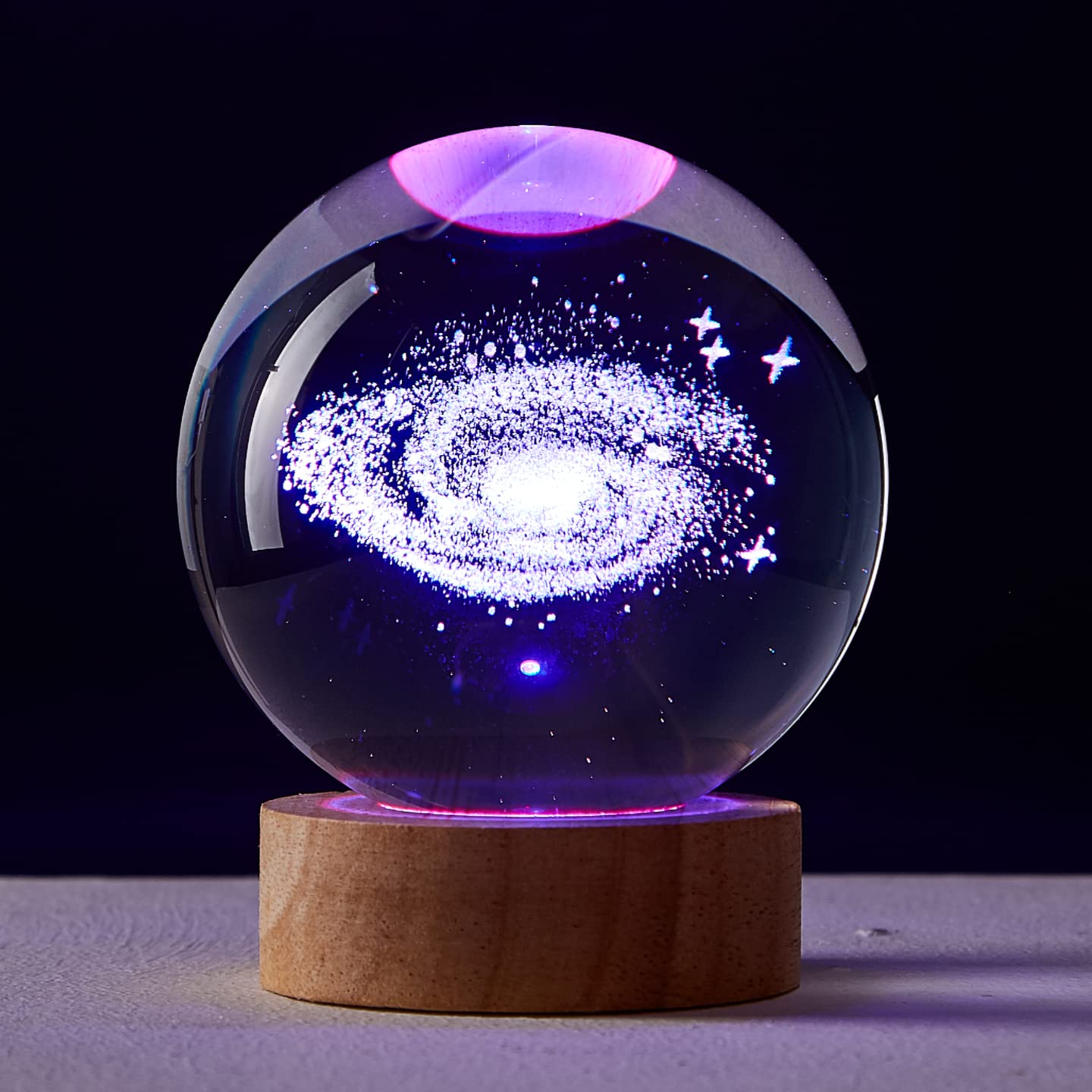3.15 inch Galaxy Crystal Ball lamp,3D Solar System Crystal Ball Night Light with Wooden Base,16 Colors Change with Remote Control,Clear Glass Planet Light,Birthday Gift for Friends (Galaxy)