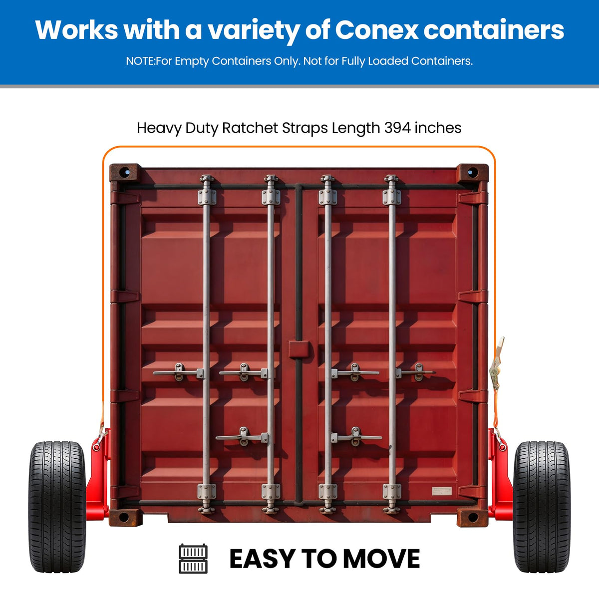 2-Pack Shipping Container Wheels 6-Lug Wheel Kit Heavy Duty Carbon Steel Container Axles 8,800lbs Capacity Ratchet Tie Down Set Easy Mover for 20ft 40ft Containers