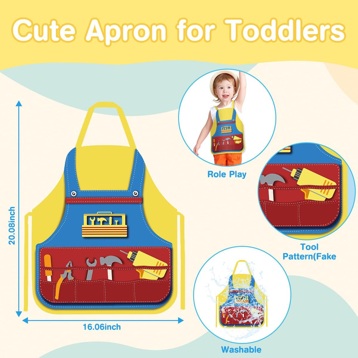 Montessori Toys for 2 Year Old Boy - Wooden Kids Tool Set with Apron