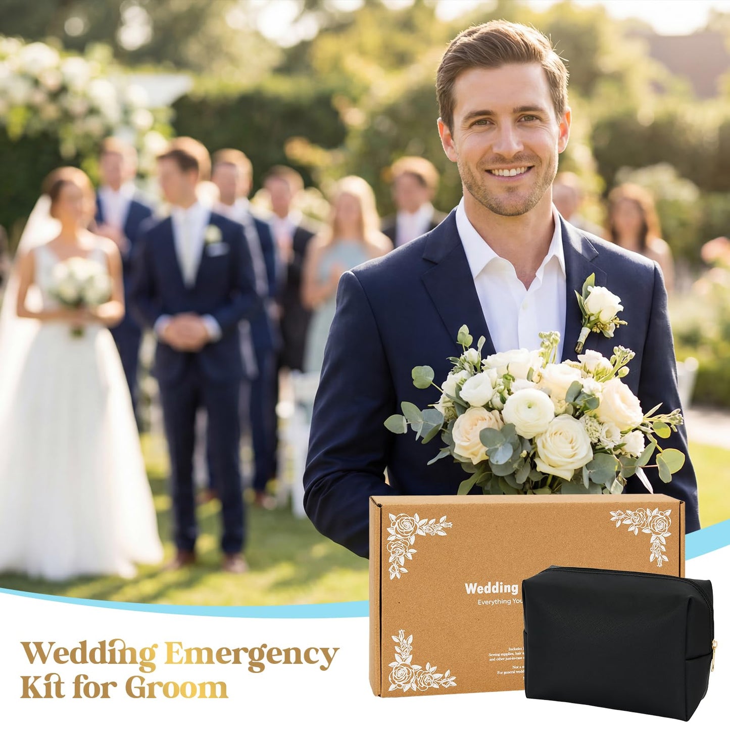 Bafeil Groom Wedding Emergency Kit Men's Wedding Emergency Kit for Groom Wedding Day Survival Set Daily Travel Essential Items with Travel Toiletry Bag