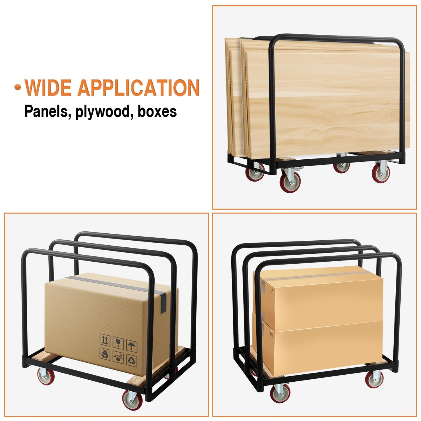 Drywall Cart Steel Panel Truck, 1500 Lbs Capacity, Heavy Duty Flatbed Dollies Carts with Wheels, Table Cart, Utility Tool Cart for Handling Wall Panel, Folding Table, Lumber, Mattress