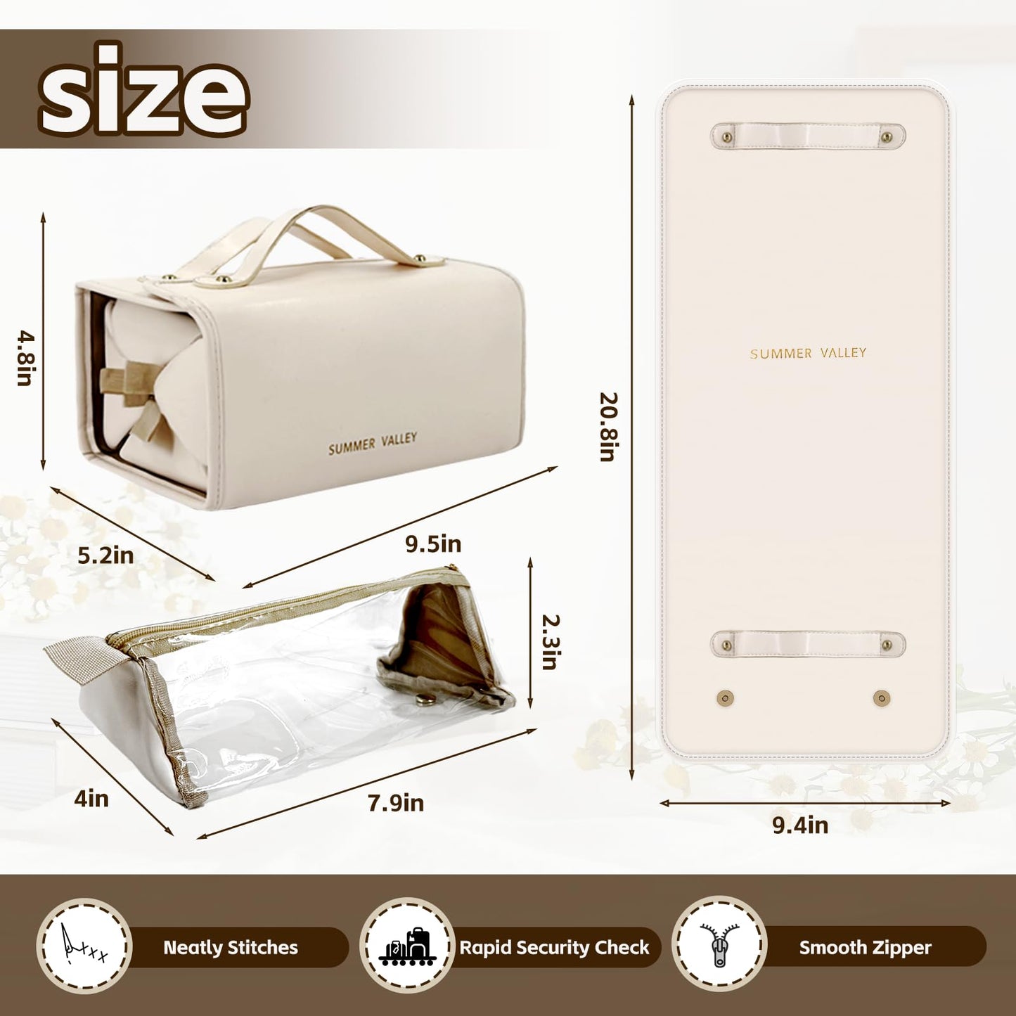 YDR 4-in-1 Travel Makeup Bag with Detachable Pouches, Large Hanging Toiletry Organizer for Women, Waterproof PU Leather Cosmetic Bag for Brushes, Toiletries & Skincare, Portable Roll Up Case