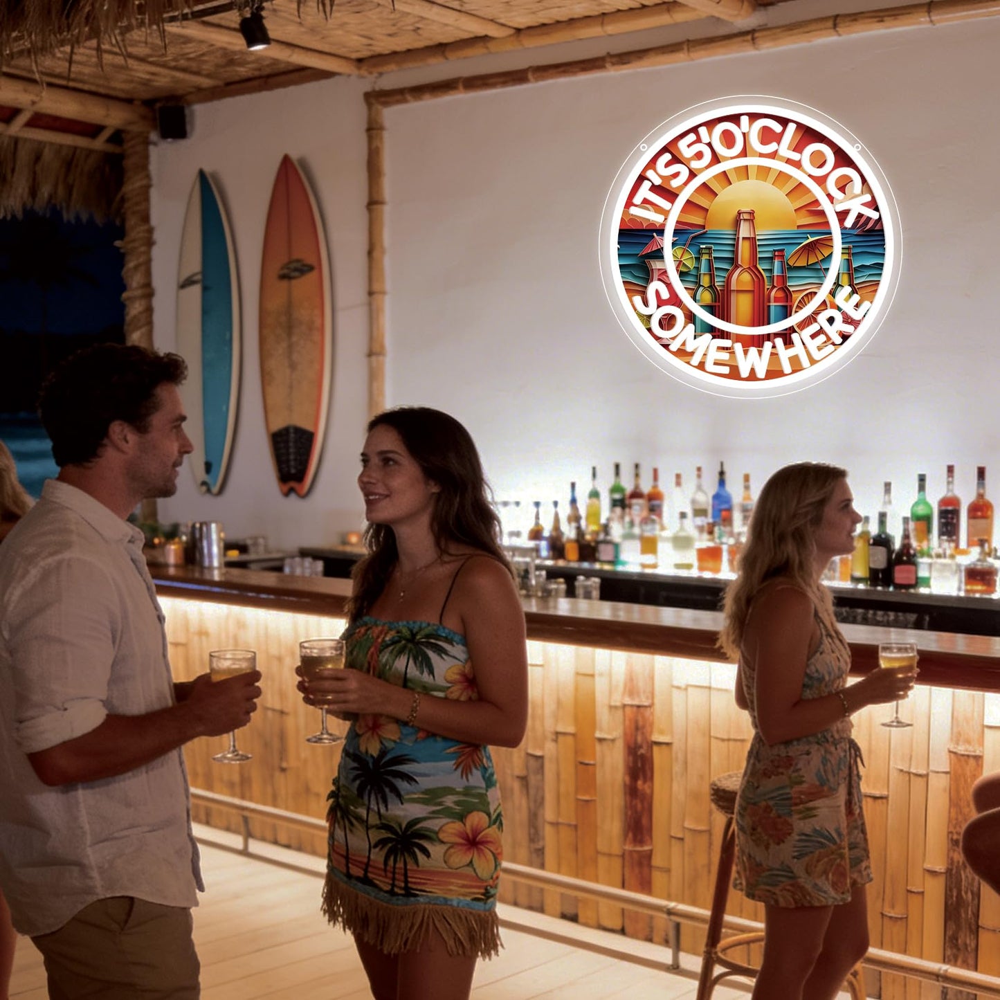 WanXuNEON Its 5 00 O'clock Some Where Neon Signs for Wall Decor,Beer Neon Led Sign for Palm Tree Sunset Beach Bar Man Cave Garage Neon Light Five Oclock Somewhere Sign.