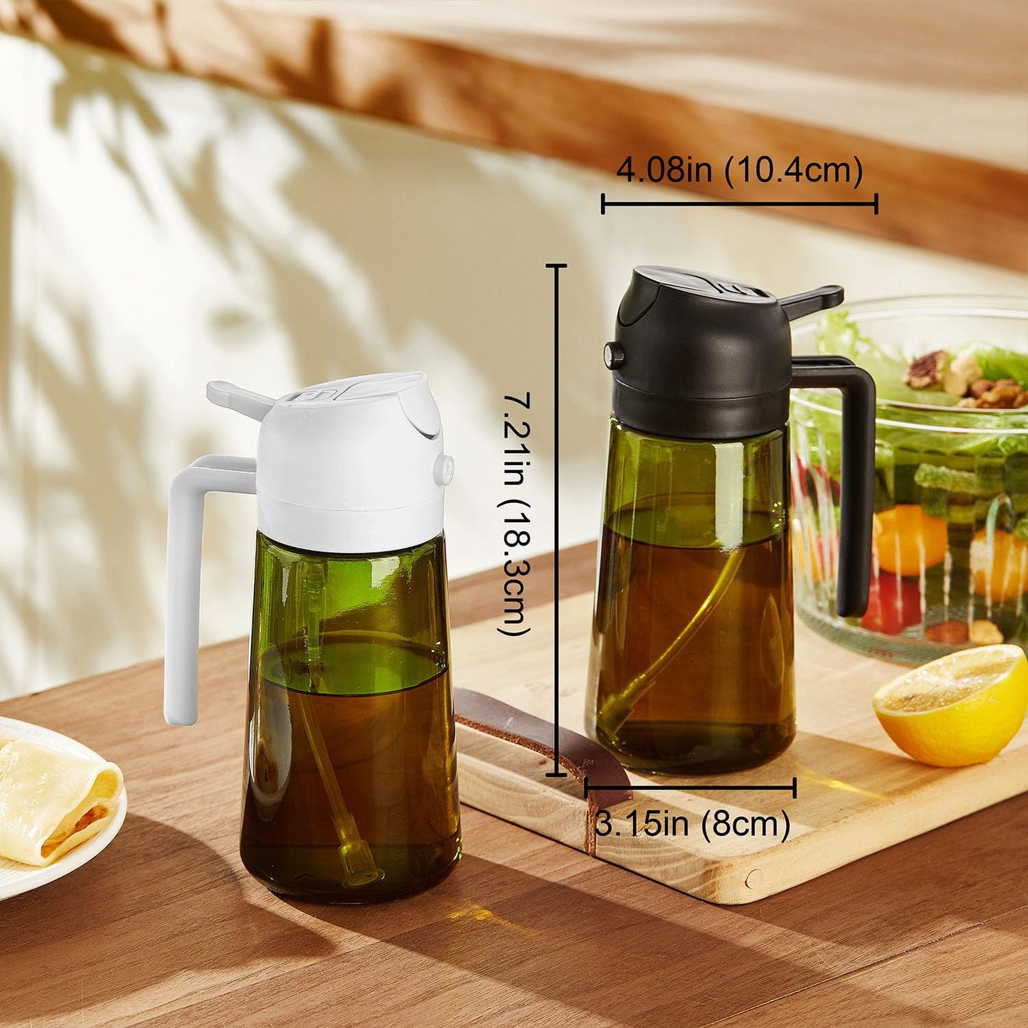 TrendPlain - Original 16oz/470ml Olive Oil Dispenser Bottle for Kitchen Gadgets and Air Fryer Accessories - Olive Oil Sprayer for Cooking w/Stickers - Black&Green