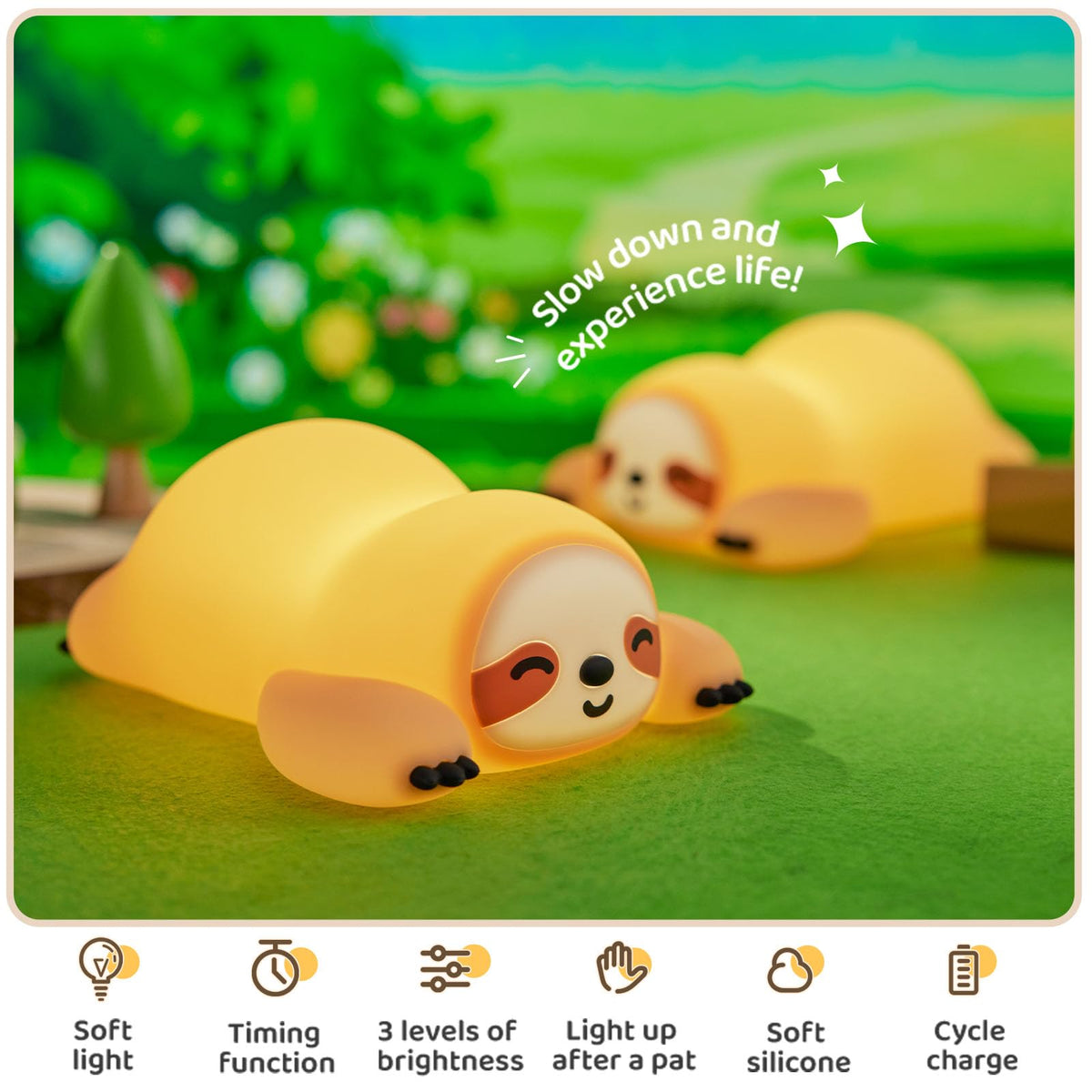 KidoYean Cute Sloth Night Light, Squishy Sloth Novelty Animal Lamp, 3 Level Dimmable Nursery Nightlight with Timer, Food Grade Silicone Touch Night Light Fun Gifts for Kids Boys Girls Baby