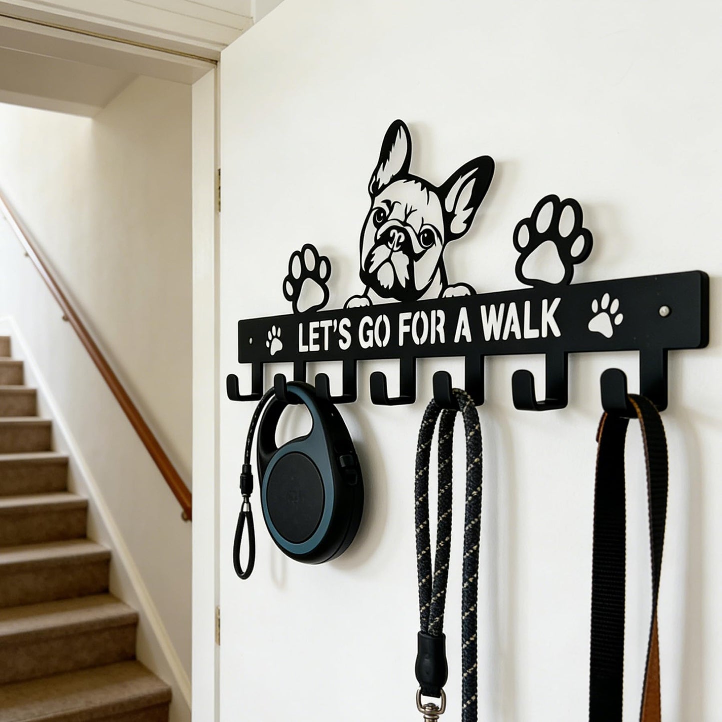 Zckjnoi French Bulldog Leash Holder for Wall, Entryway Key Rack, Wall Key Holder & Key Hanger, Black Dog Leash Hooks for Front Door, French Bulldog Decor Accessories Gift, Dog Storage