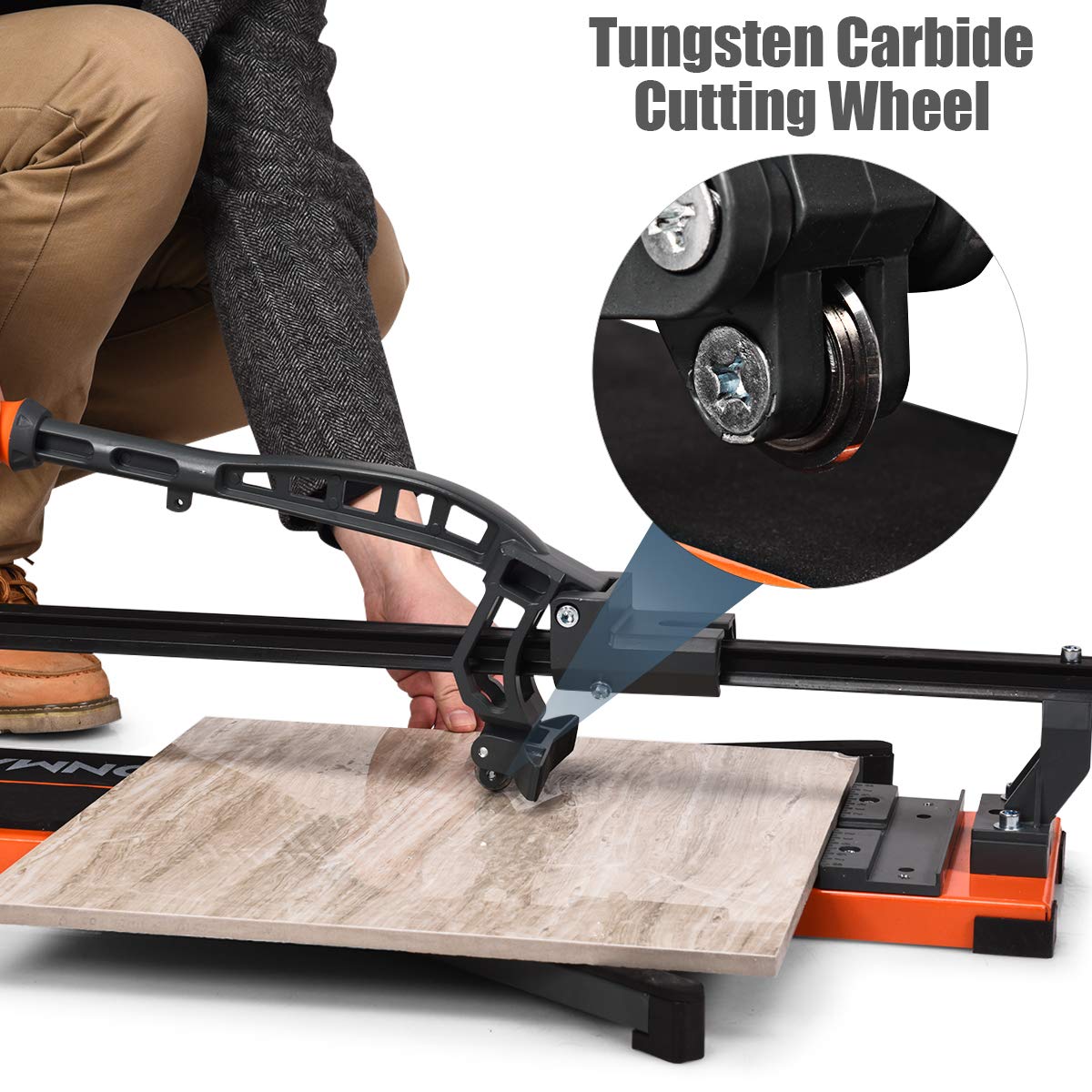ERGOMASTER Manual Tile Cutter 48 Inch with Ergonomic Handle & Tungsten Carbide Cutting Wheels, Porcelain Ceramic Floor Tile Cutter with Anti-Skid Feet and Removable Scale (48 Inches)