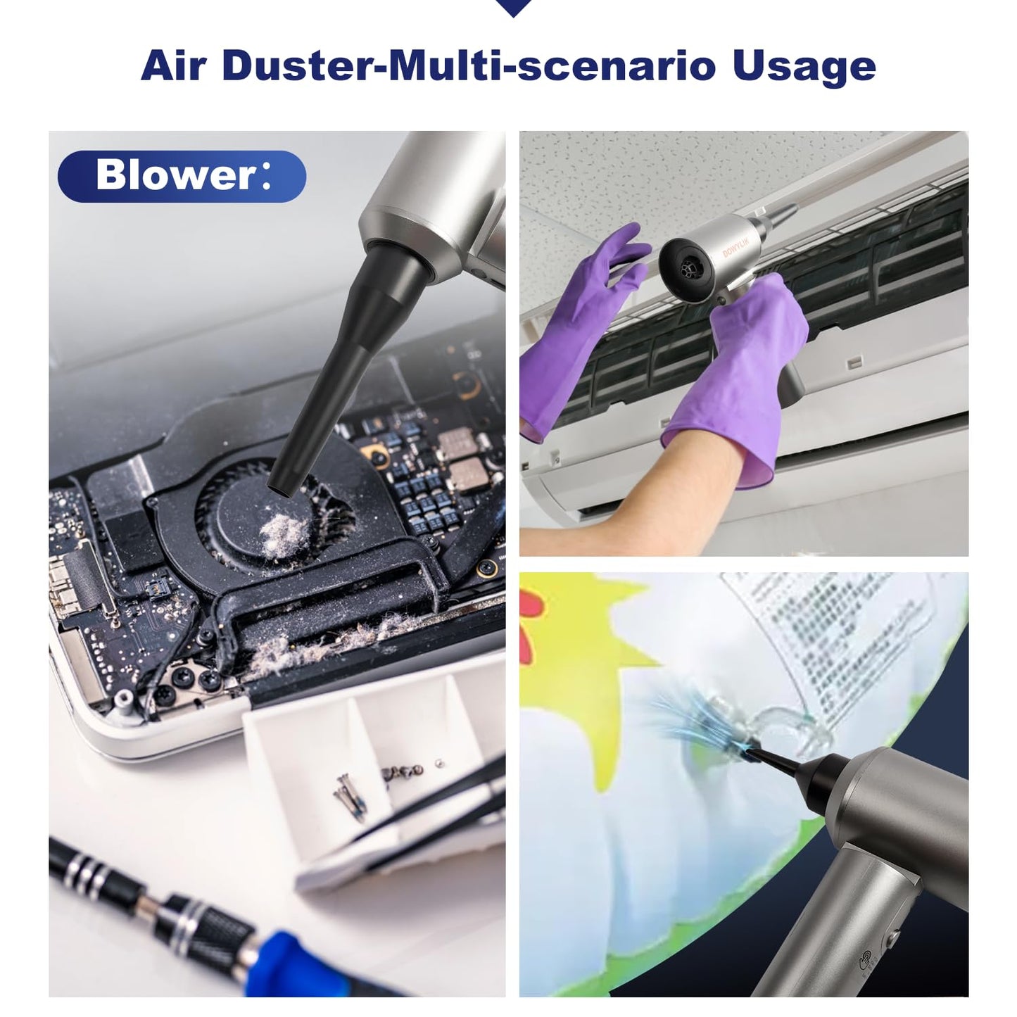 DOWYLIK Compressed Air Duster, 150,000RPM Compressed Air with LED, 2-in-1 Mini Vacuum, Electric Air Duster for PC Cleanning Kit, Canned Air Duster for Computers-Air Blower for Electronics with Case