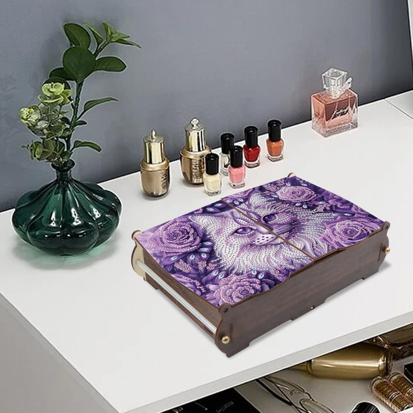 MVVMTOP Diamond Art Painting Kit Wooden Storage Box, cat Pattern DIY Special Shaped Diamond Flip Cover Wooden Money Box, Handmade Art Desktop Decorations Birthday Gifts for Friends
