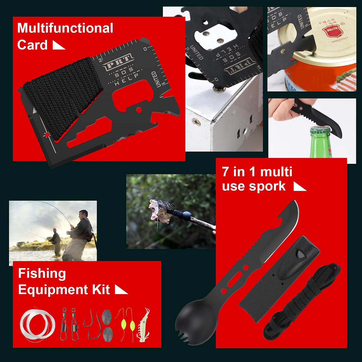 PIXATO Survival Kits, Survival Gear and Equipment 116-in-1, Emergency Kit with First Aid Kit, Tactical Pen, Fishing Kit, Headlamp for Camping, Hiking, Hunting, Gift for Mens