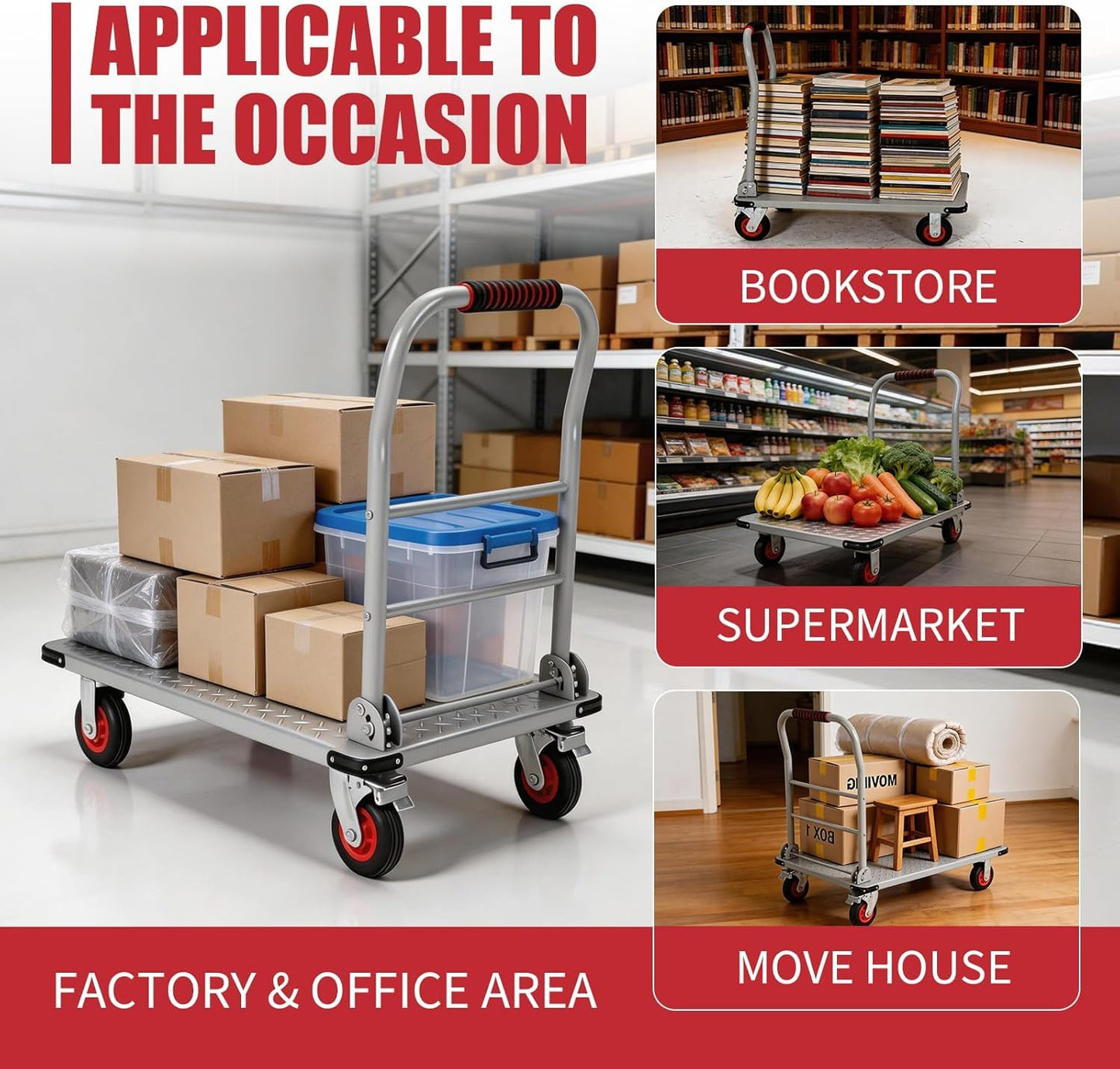 Heavy Duty Platform Truck Cart, 36"X24" Flatbed Cart Folding Hand Trucks, 2000Lbs, 6" Swivel Brake Casters, Foldable Folding Dolly for Warehouse Garage Moving