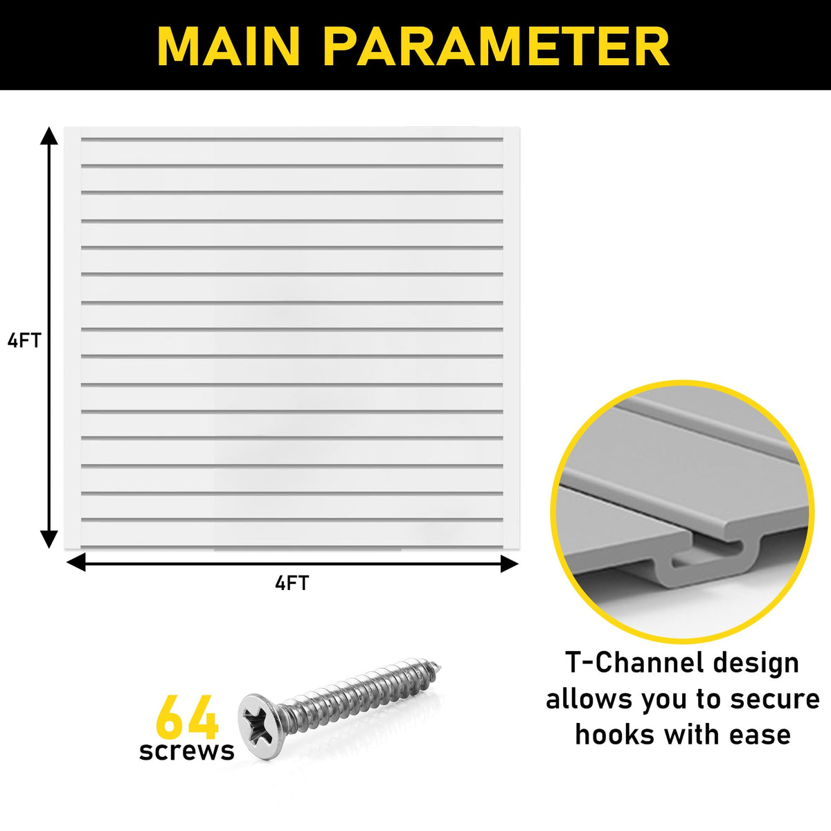 Heavy Duty 4x4 PVC Garage SlatWall Storage System (with Endcaps & Screws) - Modular Slat Wall Paneling for Garage Wall Organizer - Interlocking SlatWall Panels for Home & Commercial Use (Black)