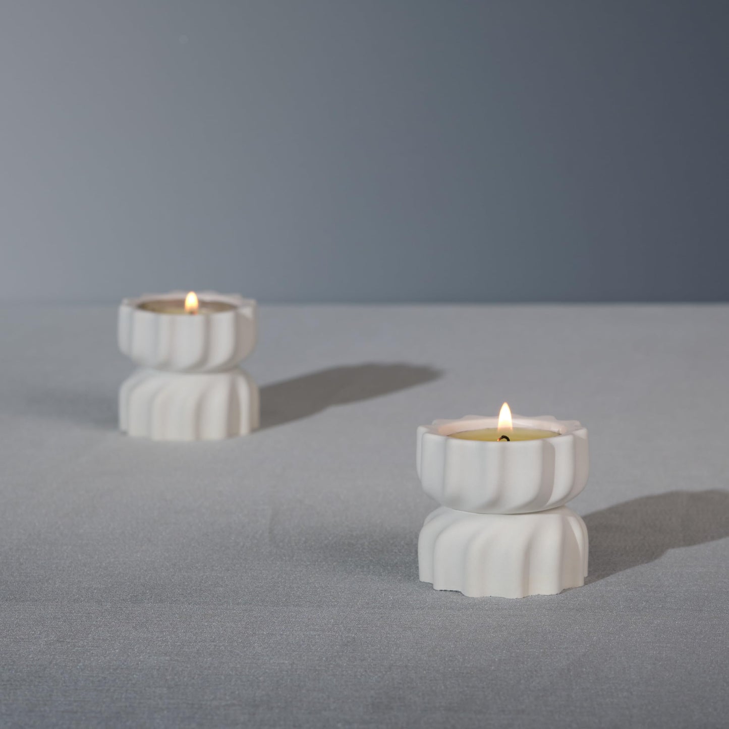 ICNBUYS Spiral Grain Tealight Candle Holder Set of 2; Cement Tea Light Votive Candle Holder with a Twist; Decorative Small Cement Tea Light Holder for Coffee or Dining Table Decor; 2 x 2.1 Inches