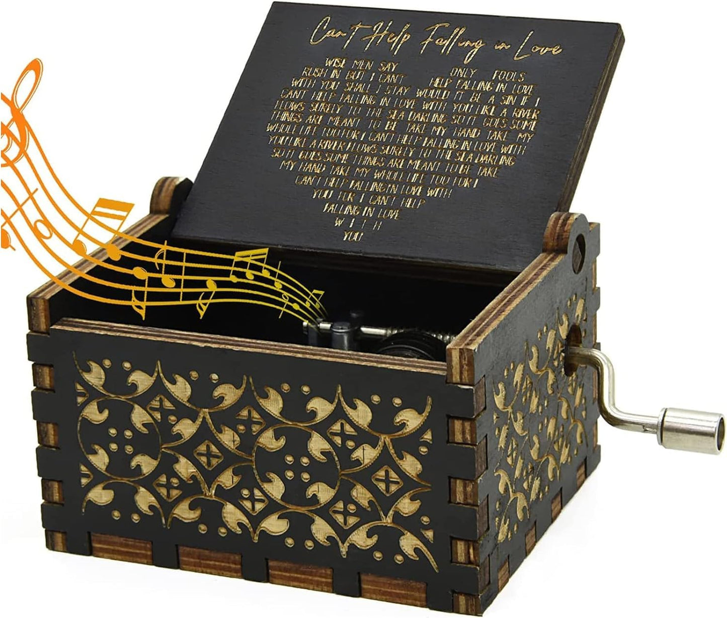 CAMKONG Can't Help Falling in Love Music Box, for Women, Men,Vintage Wooden Hand Crank Music Box,Gifts for Lover, Boyfriend,Girlfriend (Black)
