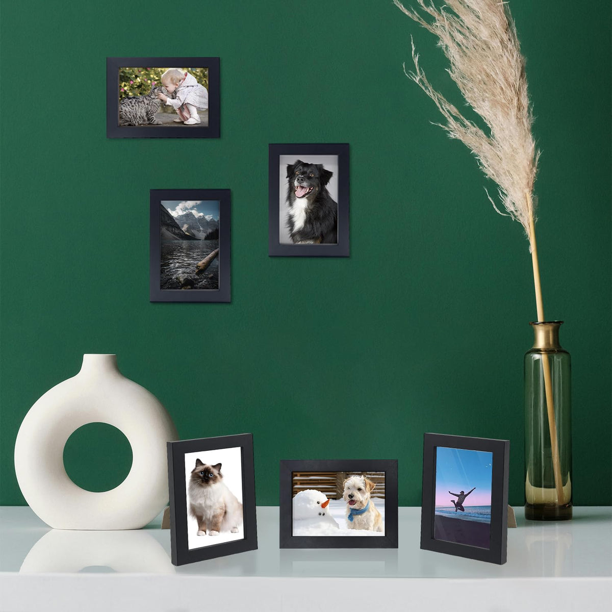 WHEATHUSK 4x6 Picture Frame Bulk Set of 48 Black Photo Frames Display 4x6 Photos Gallery Wall Photo Frames Simple Wooden Multi Picture Frames for Wall Mounting or Tabletop