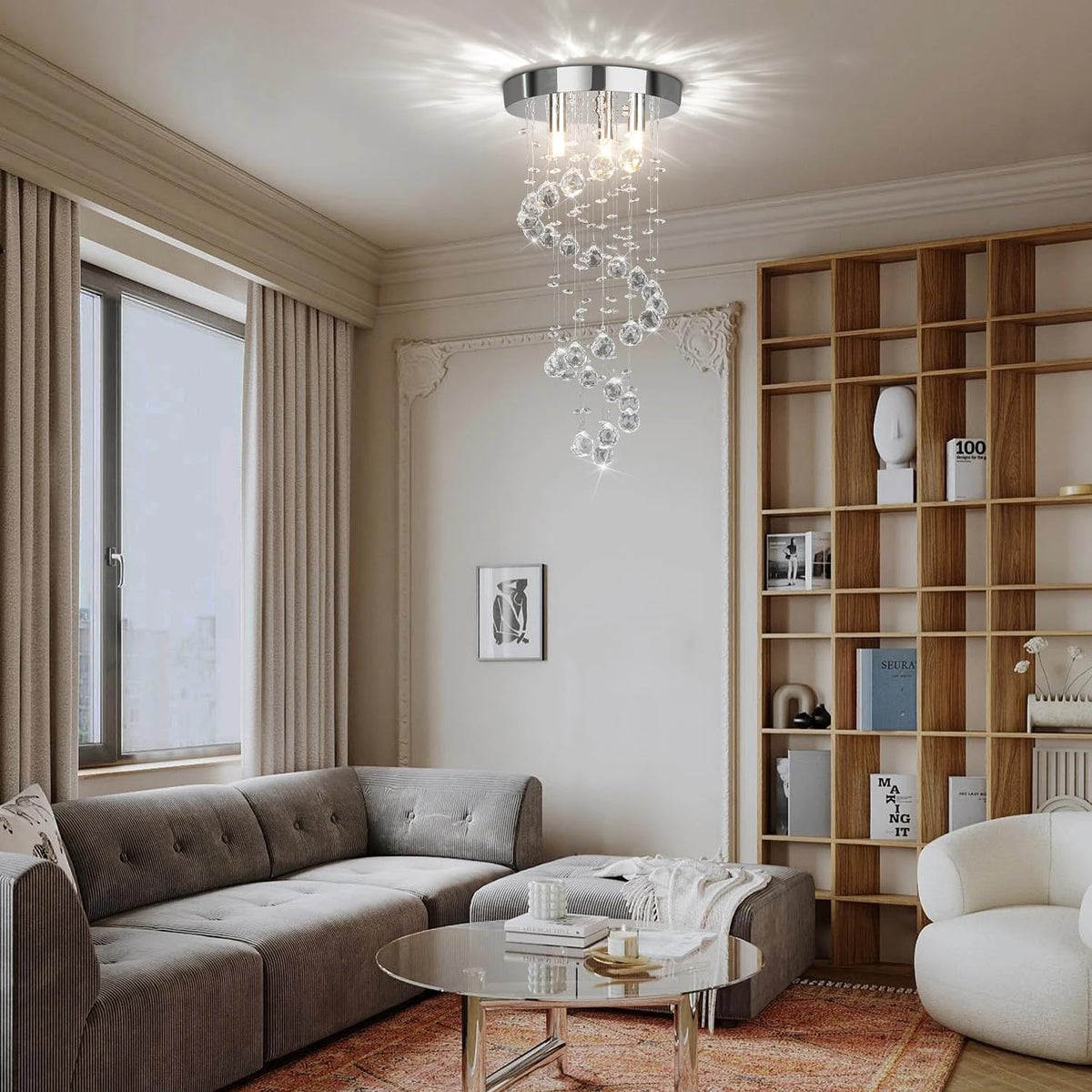 CRYSTOP 3-Lights Spairal Crystal Chandelier,Modern Raindrop Light Fixture Pendant Ceiling Mount Lamp Lighting Fixtures for LivingRoom, Bedroom, Bathroom D9β X H21.3β