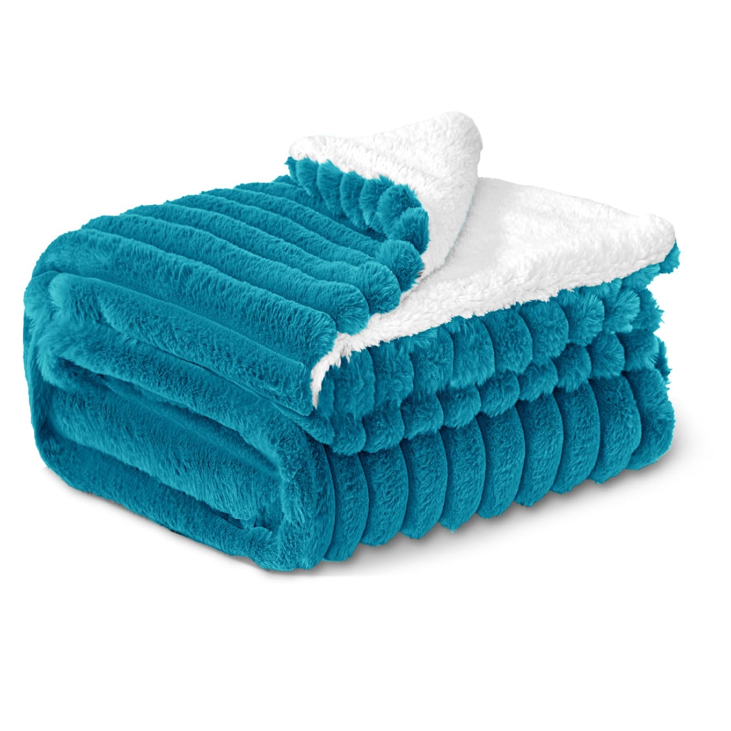 INFIIXSO Sherpa Throw Blanket for Couch - Super Soft & Warm Striped Fleece Blanket, Cozy Plush Fluffy Blanket All Season Use (Teal, 50x60 Inches)
