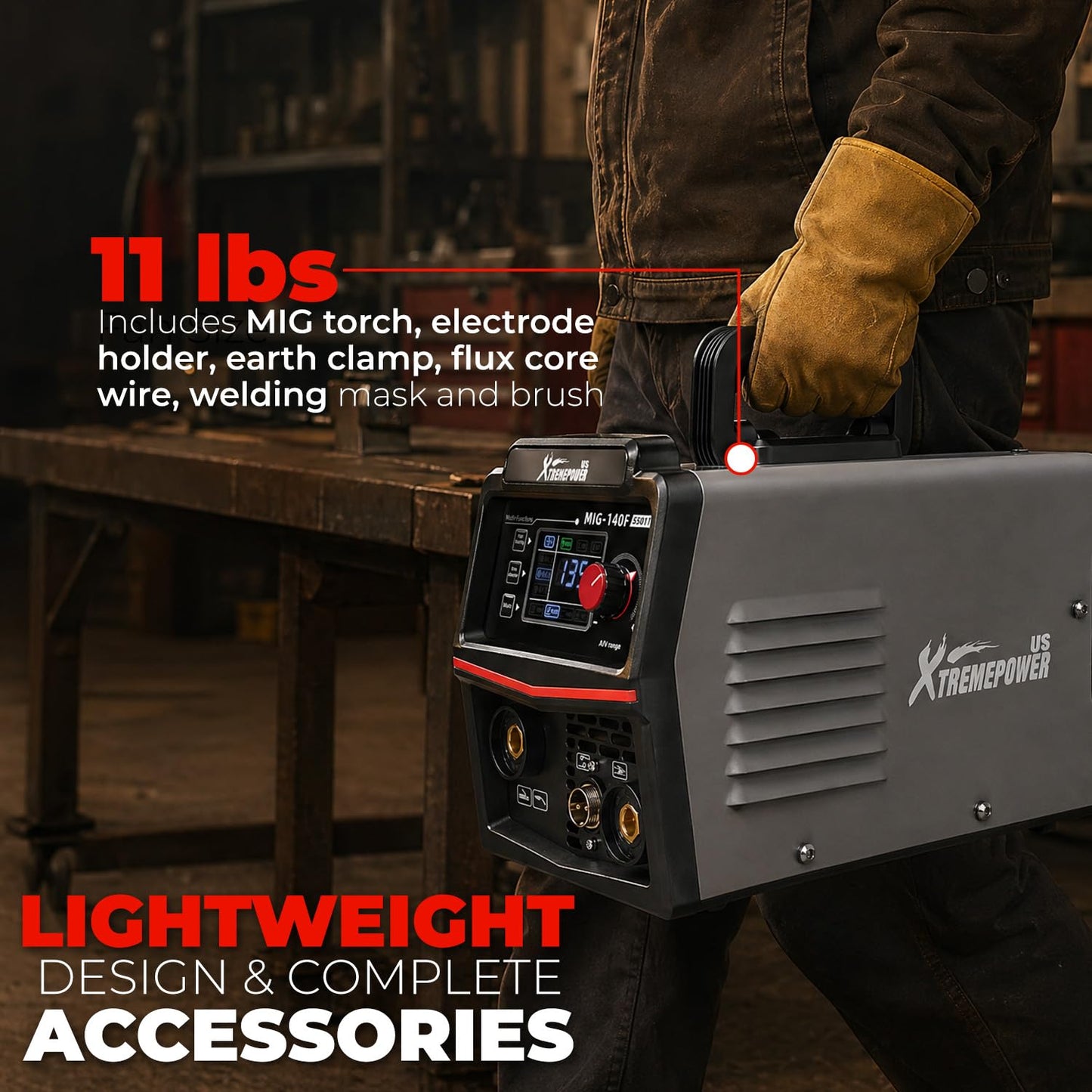 XtremepowerUS 3-in-1 MIG Welder 135Amp,110V Flux Core Welder Flux Core MIG/Lift TIG/Stick Large LED Digital Display Welding Machine Gasless Welder IGBT FLUX