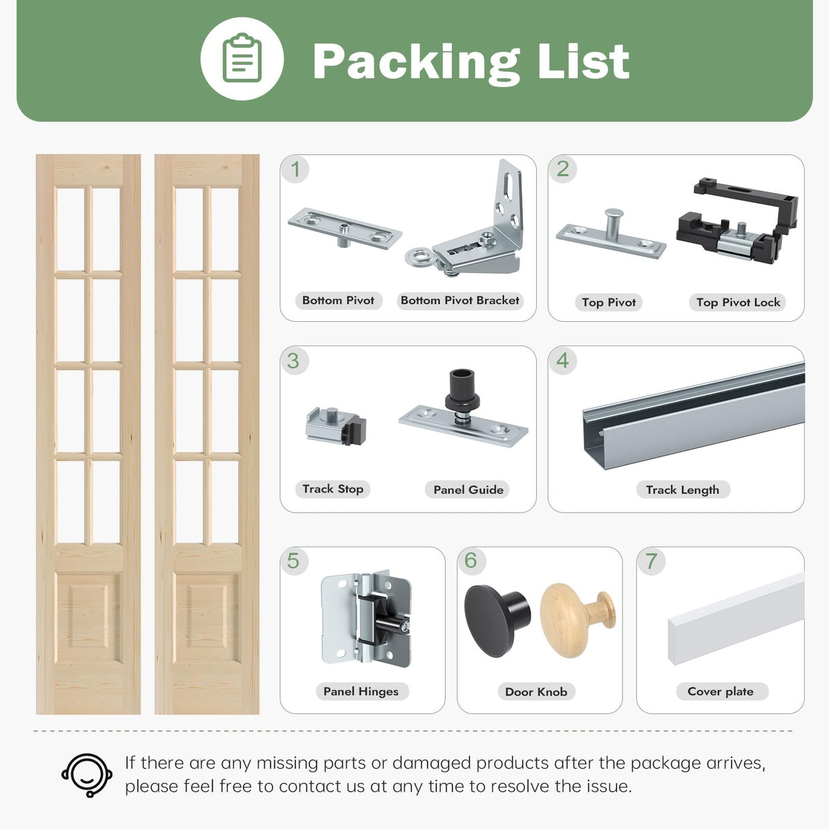 Roymelo Bifold Doors for 32"×80" Opening, Clear Glass French Interior Folding Barn Door with Concealed Hardware Kit Included, Spruce Wood Support DIY Dyeing, Preassembled Door, Save Space