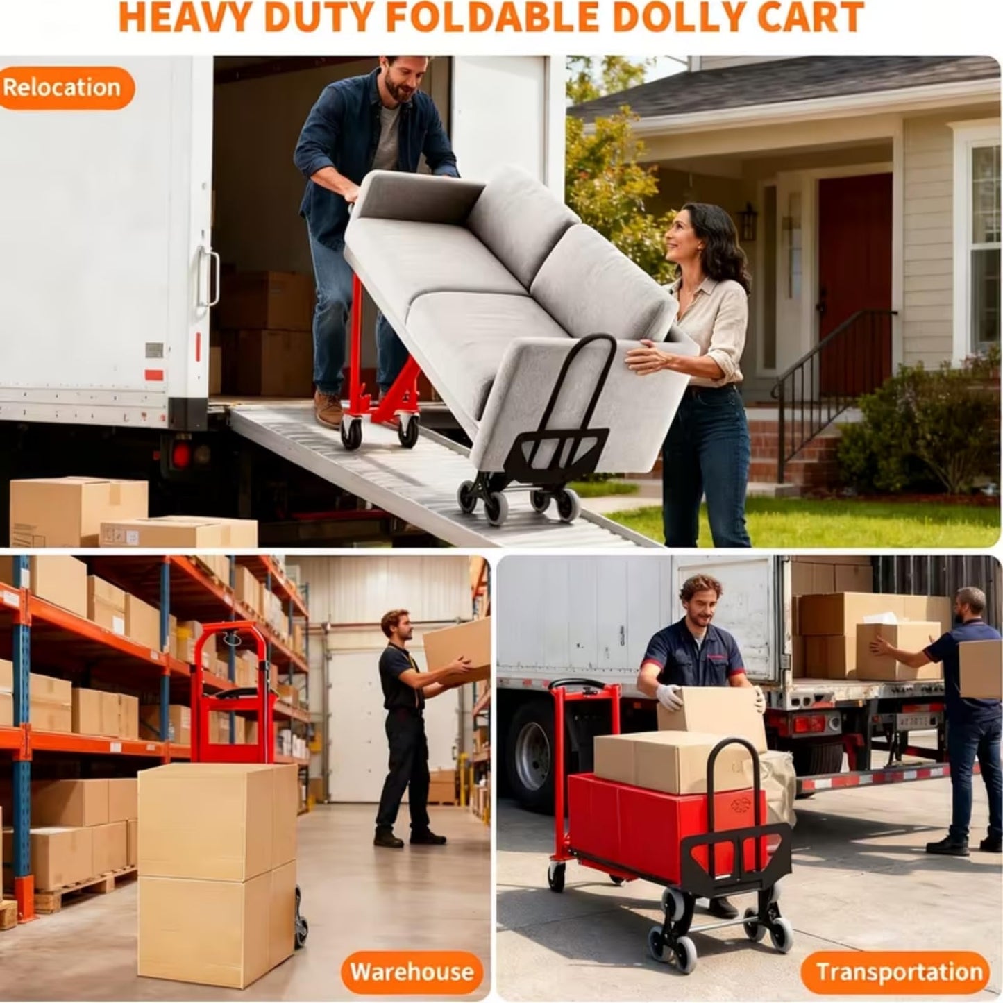 Heavy Duty Stair Climbing Hand Truck - 1000 LBS Capacity 4-in-1 Convertible Dolly Cart, Foldable Platform Utility Cart for Moving Boxes, Industrial Grade Steel Construction(red)
