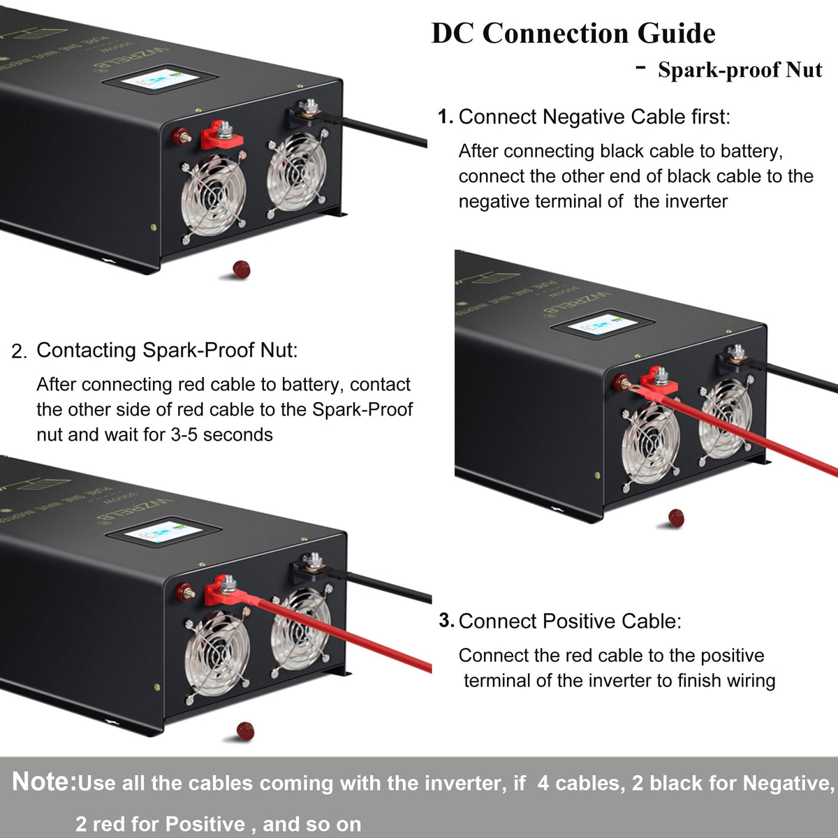 WZRELB 3000W 48V Pure Sine Wave Inverter,48 Volt DC to AC 120V 240V Split Phase Power Inverter,6KW Surge,5 AC Outlets,AC Hardwire Terminal,High Efficiency up to 91.6%,Wireless Remote, Black, SP3K48RC