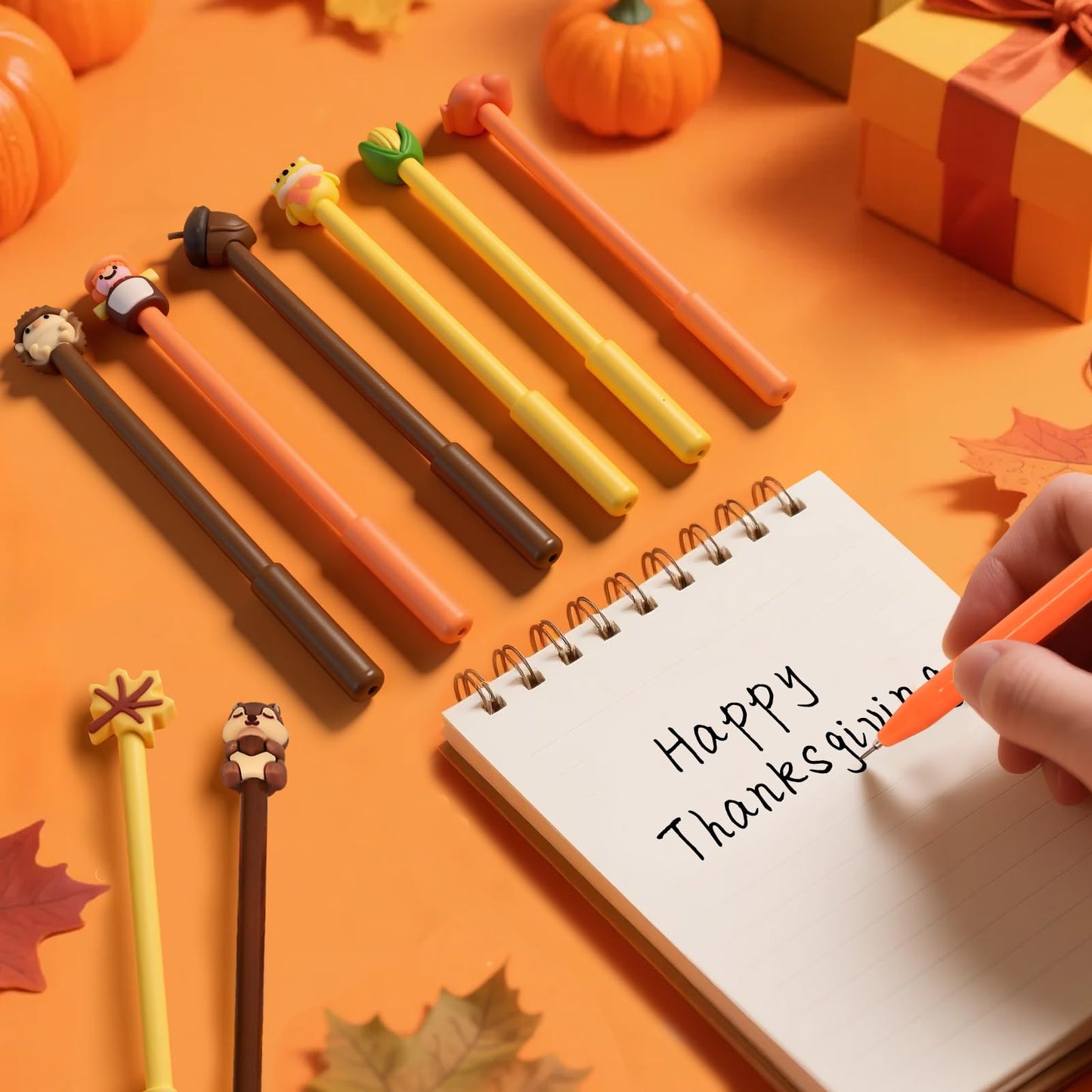 LiYiQ 50 Pcs Thanksgiving Day Cartoon Cute Fun Pens Kawaii Maple Leaves, Pumpkins, Scarecrows and Turkeys Shape Gel Black Ink Pen, Cute Pumpkins Pens for Office Home Present