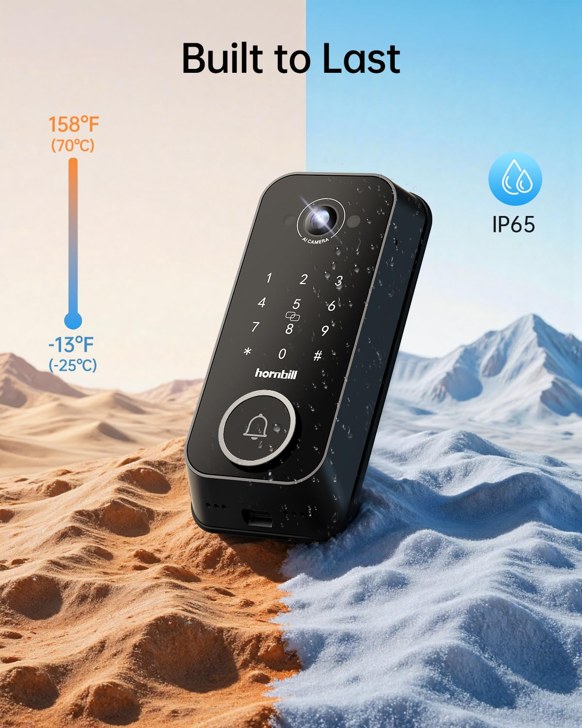 Video Smart Lock with Camera: 4-in-1 Ring+2K Camera+Doorbell+Fingerprint Hornbill Keyless Entry Door Lock, Built-in WiFi Deadbolt(only 2.4G), Two-Way Audio/App Remote Control/PIR, No Monthly Fee