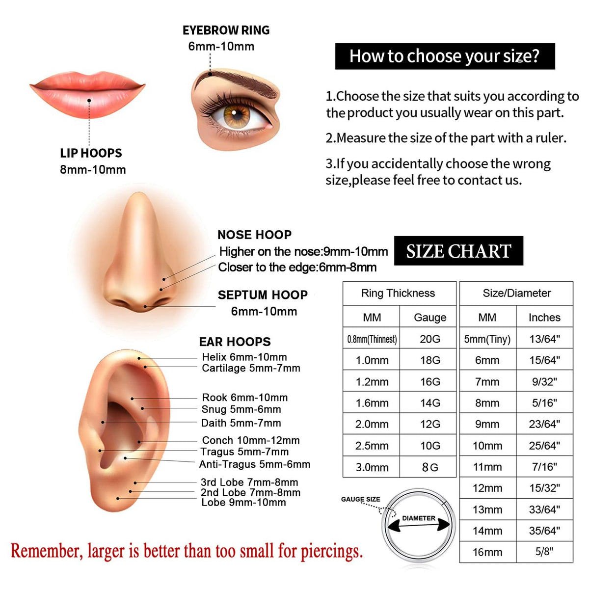 16g Nose Ring Hoop Earrings Blue Nose Hoops 16 Gauge Lip Rings Septum Hoop Seamless Septum Clicker 8mm Septum Ring Cartilage Earring Helix Earring Rook Earrings Nose Rings Surgical Steel