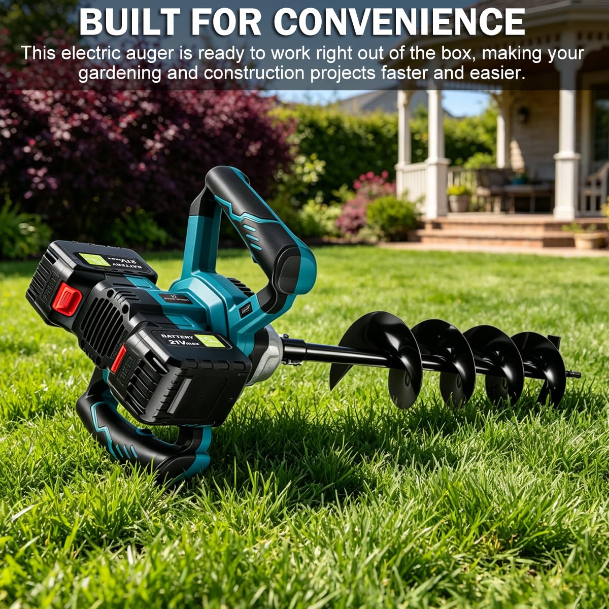 Post Hole Digger,Cordless Earth Auger,Electric Earth Auger,Includes 1twist drill bit with two batteries and one charger,With forward/reverse function,for Post Hole Digging, Drilling,Tree PlantingPlant