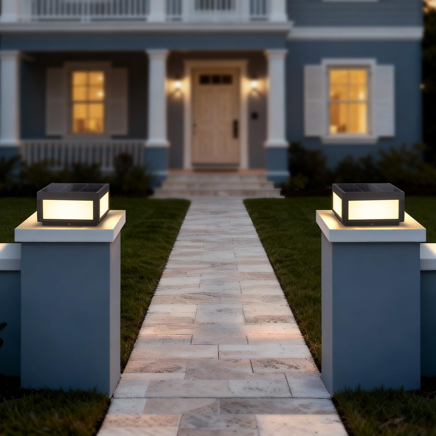 Smplhavn 9.84" Solar Post Lights, 3000K LED Solar Pillar Lights Outdoor, IP54 Waterproof Outdoor Lamp Post Light, Dusk to Dawn Column Lighting for Posts Fence Outside Entrance Yard Patio Driveway
