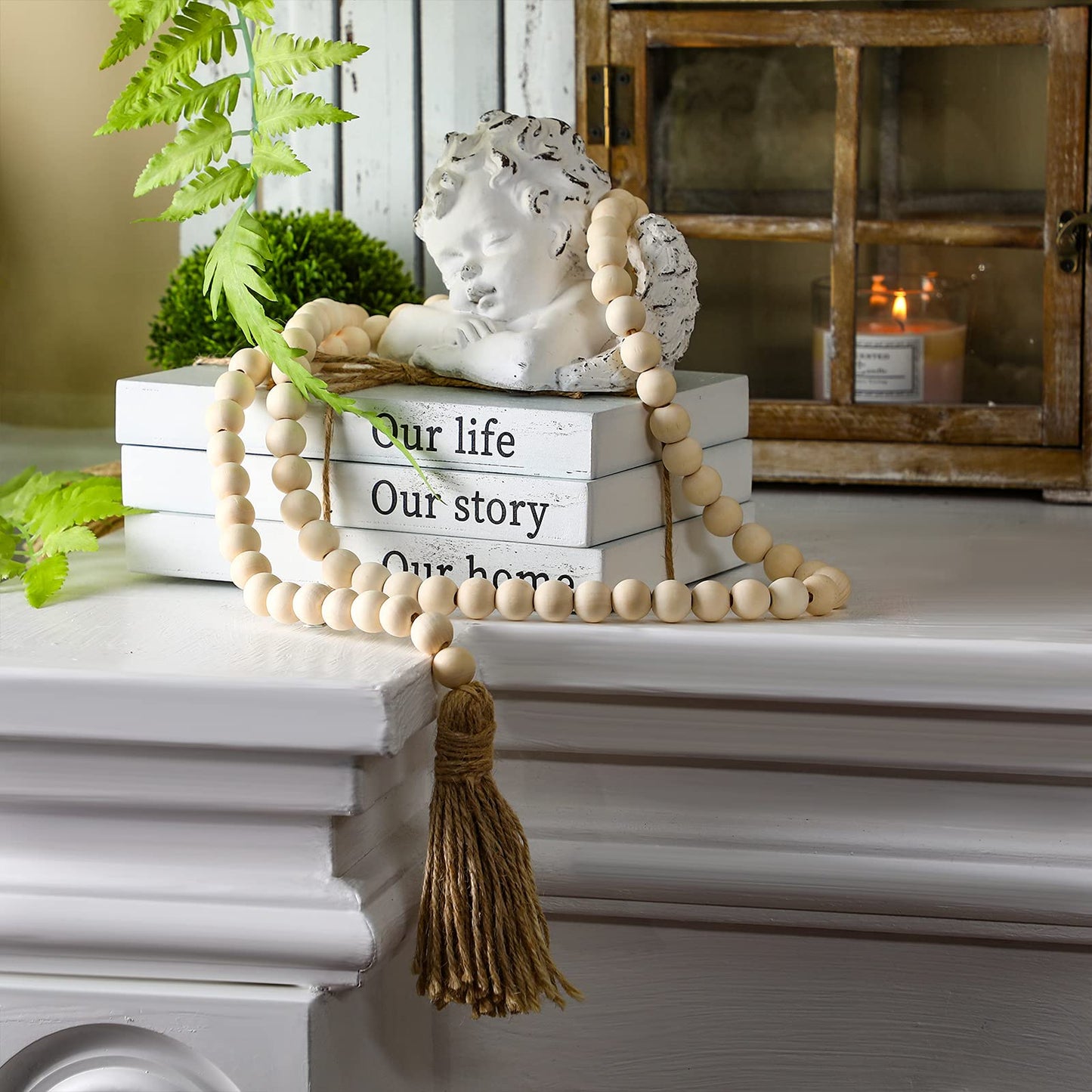 Jetec Decorative Books for Home Decor White Faux Farmhouse Stacked 3 Pieces Gift for Mother Teachers Friends Family for Coffee Tables Shelves with Wood Bead Tassels 58 Inch