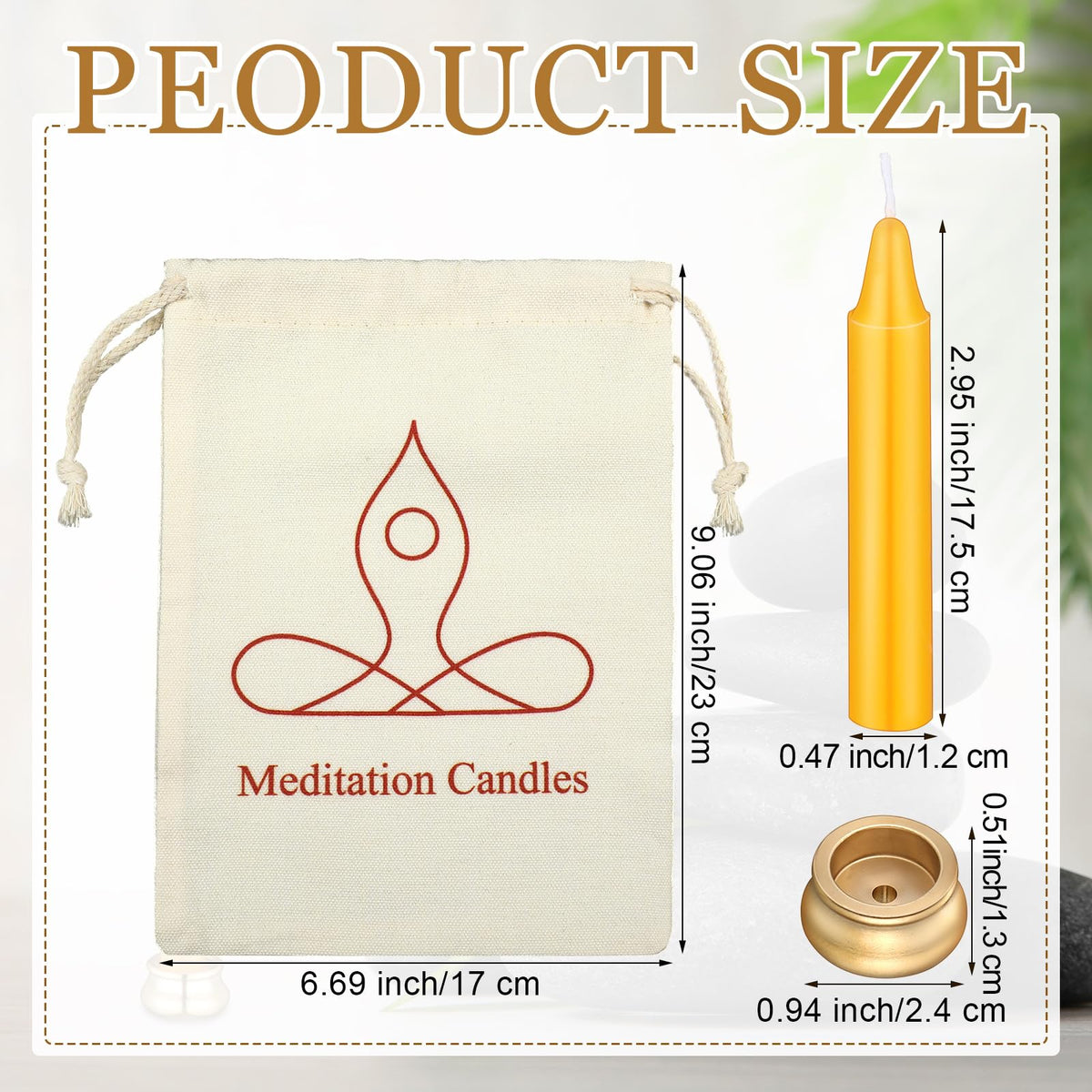 Threlaco 52 Pcs 30 Minute Mindful Meditation Candle Bulk Mini Taper Chime Candles Ritual with Brass Taper Holder Canvas Bag Prayer Gift for Yoga Relaxation Spiritual Reflection (Classic Color)