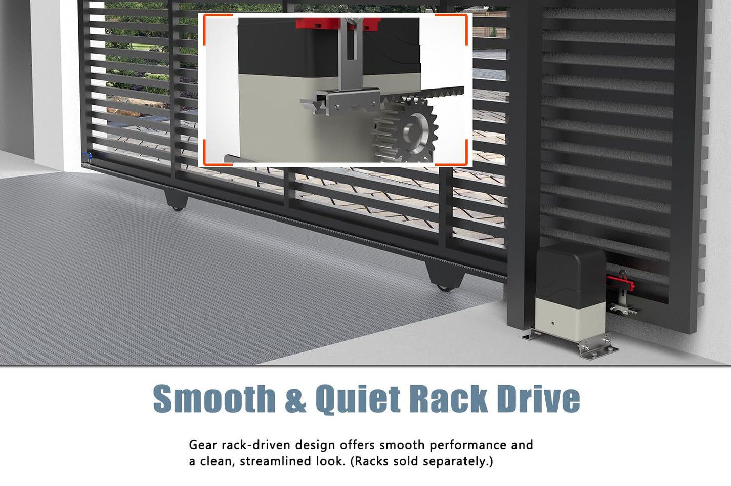Blütezeit MJ-300 Sliding Gate Opener with 13.12ft Nylon Gear Racks – 900lb Lightweight Gate Motor, Quiet Rack Drive, Remote Controls & Auto-Close Function