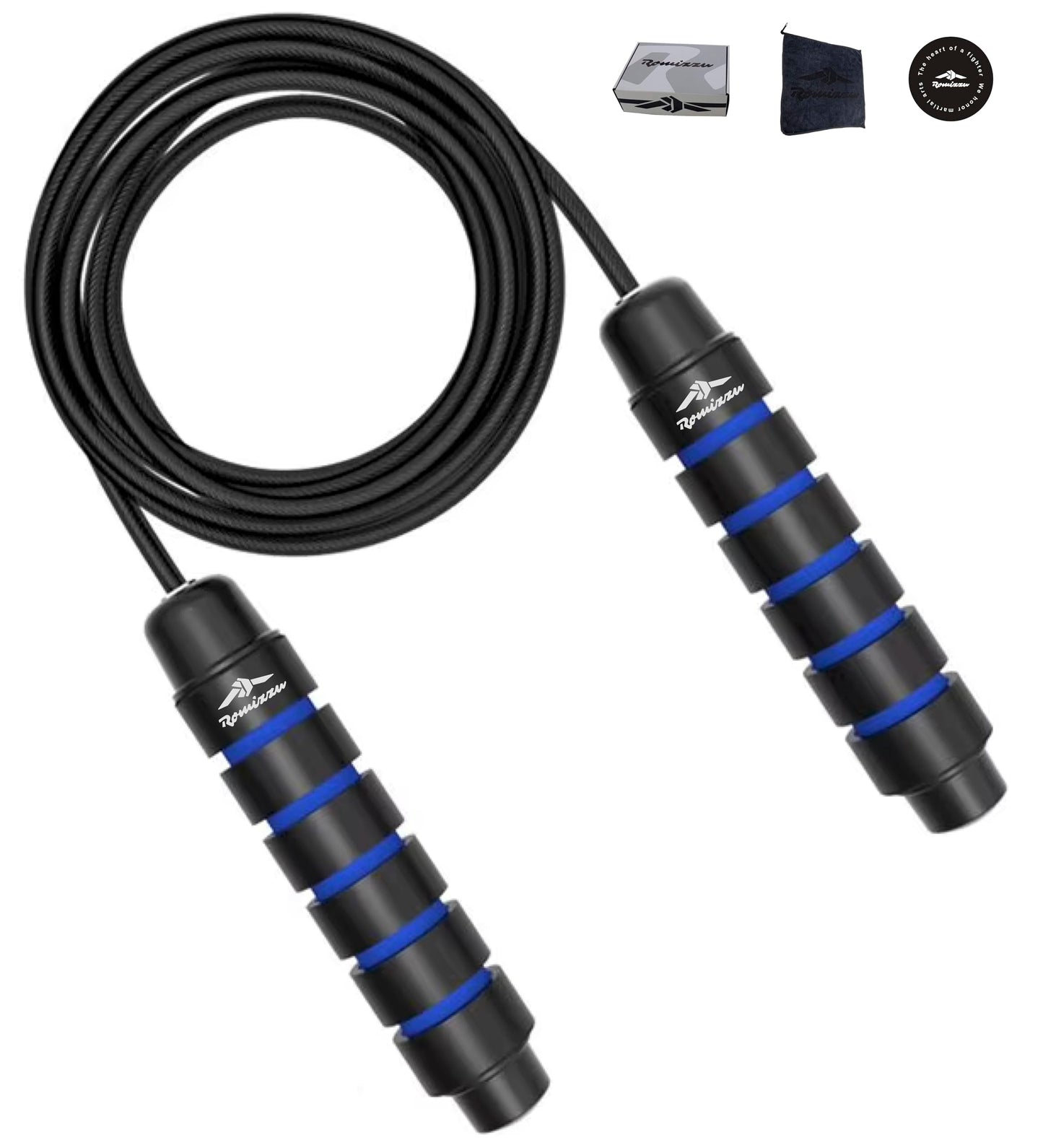 Romizzu Adjustable Speed Jump Rope for Boxing and Fitness, Tangle Free Steel Cable with Ball Bearings, Ergonomic Foam Handles, Includes Towel and Gift Box, Ideal for MMA Gym and Home Training