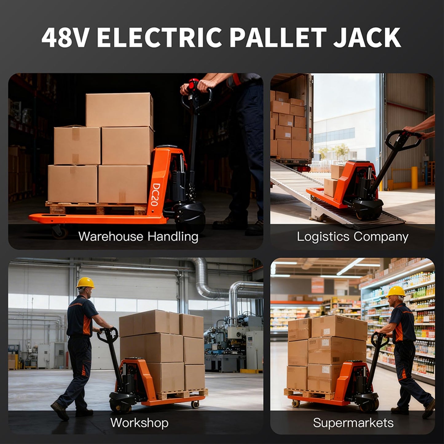 MBOIFEA Full Electric Pallet Jack Trucks, 4400lbs Capacity Motorized Pallet Lift Trucks, 48V 20Ah Lithium Powered Pallet Truck 48" x27" Fork Size, 6 Hours Runtime for Warehouse Material Handling
