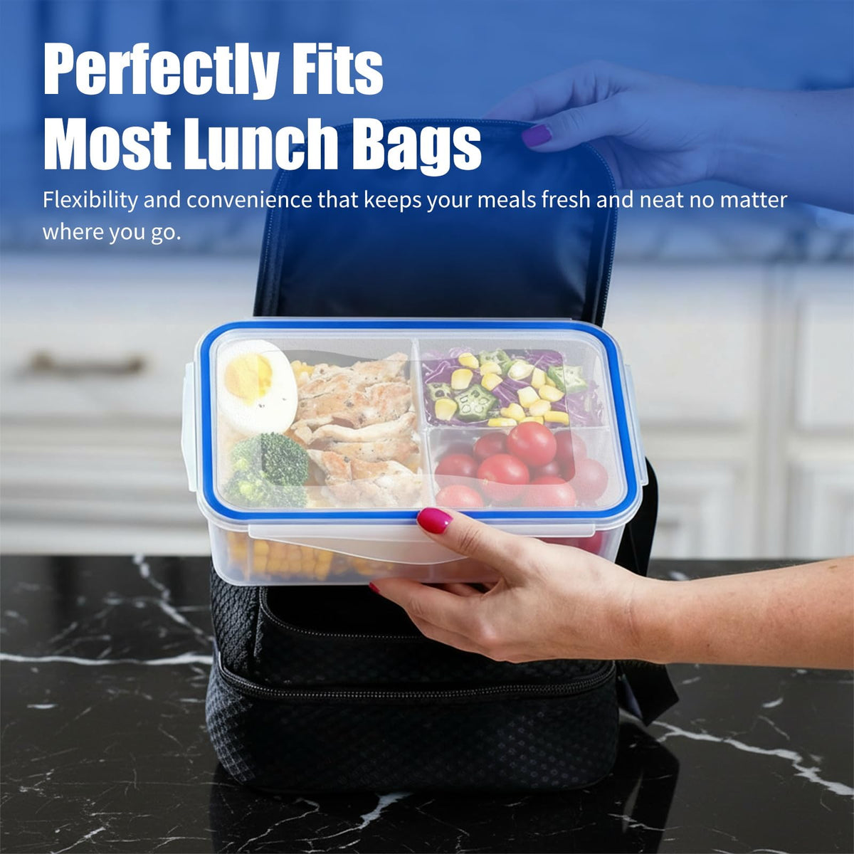 KIGI Meal Prep Containers for Adult Lunch & Snacks, Leak-Proof, BPA-free Plastic, Removable Divided Inserts, Airtight lids, 3 Compartment Food Storage, Microwave Safe, Bento Box, 4.7 Cup, 12 Piece Set