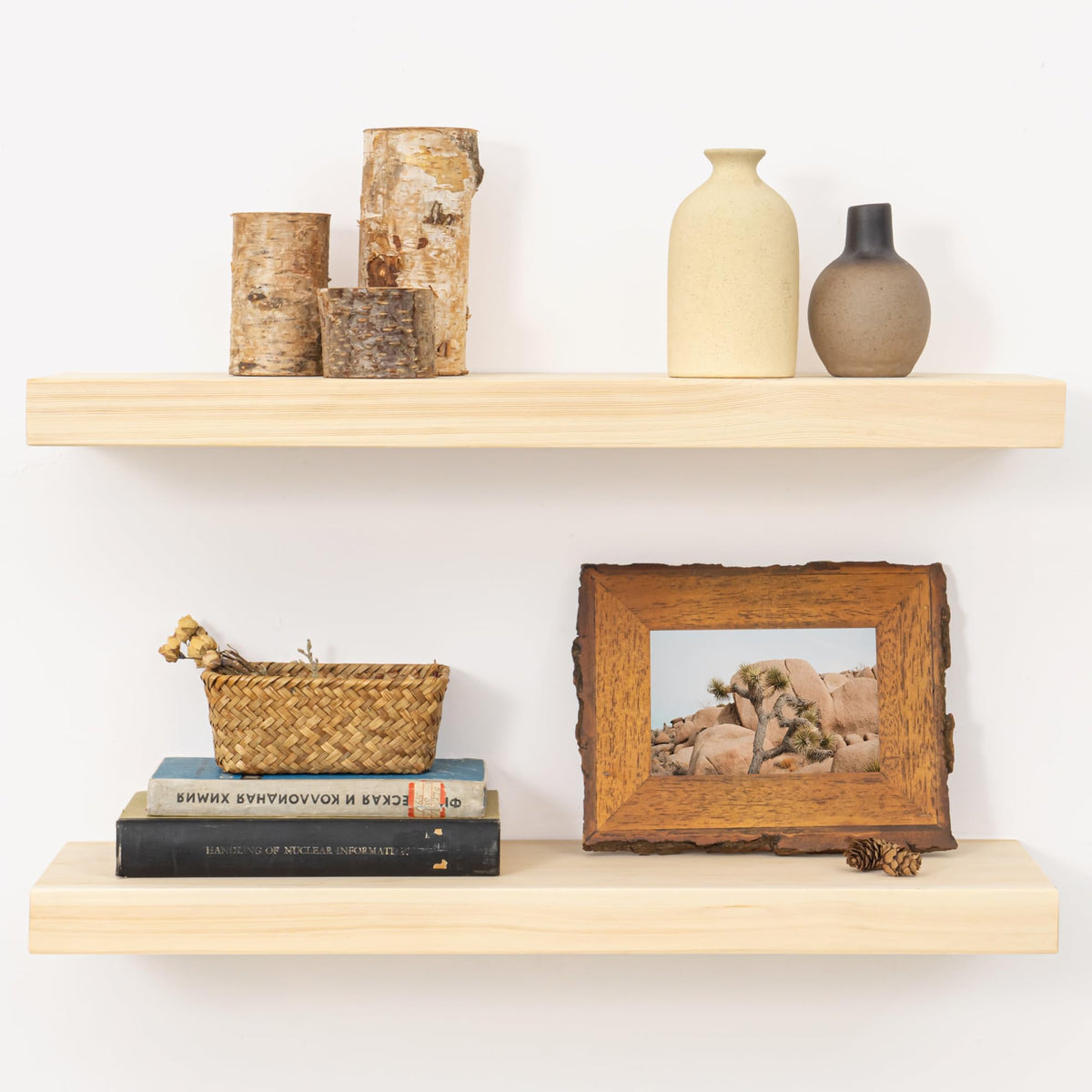 Marsmiles Natural Floating Shelves for Wall - 24 Inch Unfinished Wooden Floating Shelves Set of 2-24 Inch Wide x 7.7 Inch Deep x 1.6 Inch Thick Natural Wood Shelves for Room Wall