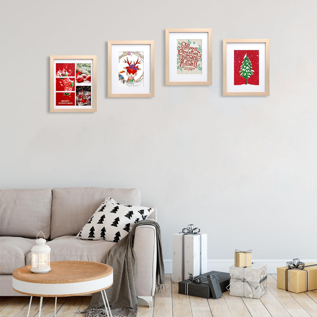 KINLINK 8x10 Picture Frame Natural, Solid Wood Frames with Acrylic Plexiglass for Pictures 4x6/5x7 with Mat or 8x10 without Mat, Tabletop and Wall Display Photo Frame, Set of 4