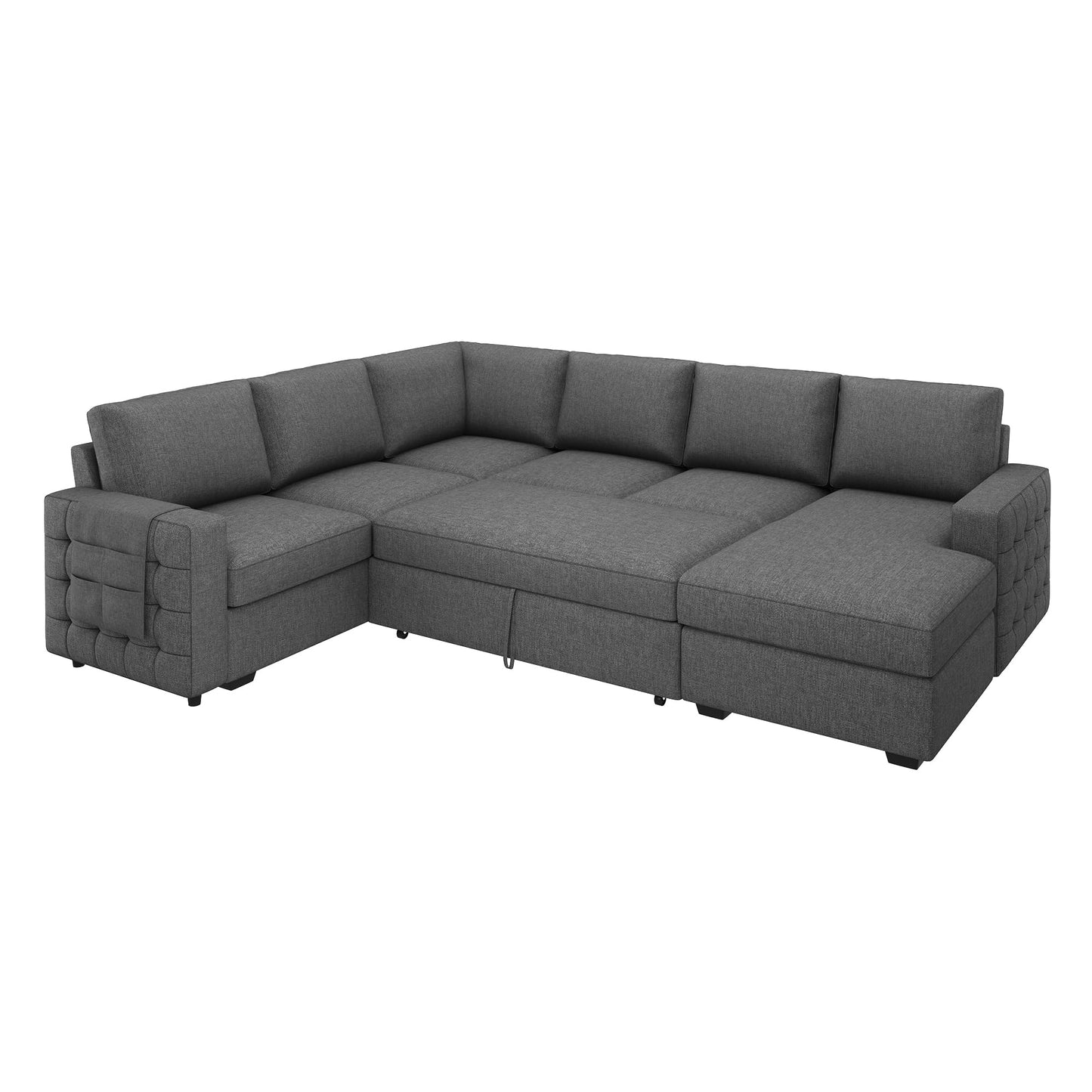 HONBAY Sectional Sleeper Sofa with Pull Out Bed U-Shape Sectional Couch Sleeper Bed with Storage Chaise 6 Seater Sleeper Sectional Sofa, Light Grey
