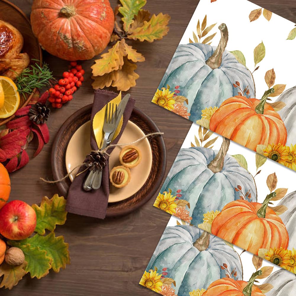 50 Pack Pumpkin Leaves Paper Placemats Fall Autumn Harvest Paper Placemats 10x14 Inch Seasonal Autumn Thanksgiving Disposable Placemat for Holiday Farmhouse Indoor Outdoor Home Party Dining Decoration
