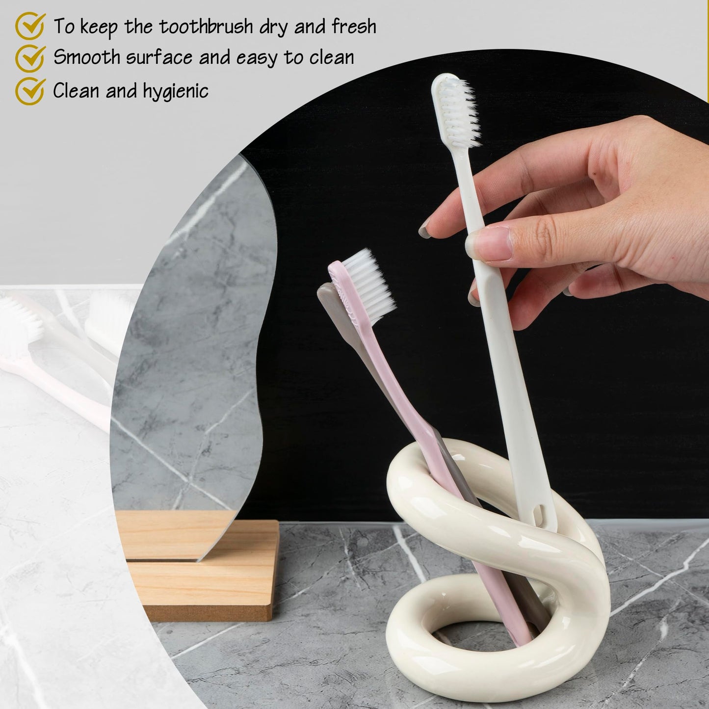 DODAMOUR Toothbrush Holder, Knot-Shaped Minimalist Toothbrush Storage, Ceramic Stylish Toothbrush Organizer, Decorative Stand for Bathroom Sink and Countertop (White)