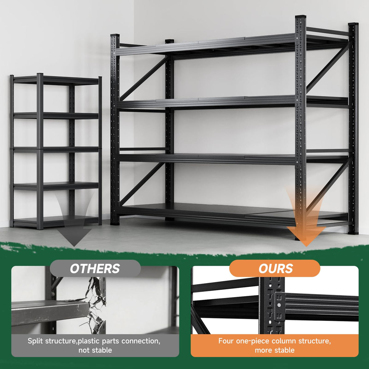 Letaya 71.3" W Metal Storage Shelves,5000LBS Heavy Duty Garage Shelving Units, 4 Tier Adjustable Utility Rack Shelf,Large Industrial Shelves,for Shop,Warehouse,Black (71.3" W x 24" D x 70" H)