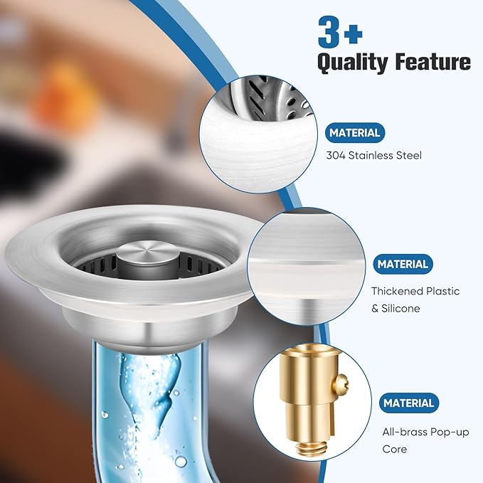Sink Drain Strainer Kitchen Sink Drain Strainer&Sink Stopper, Stainless Steel