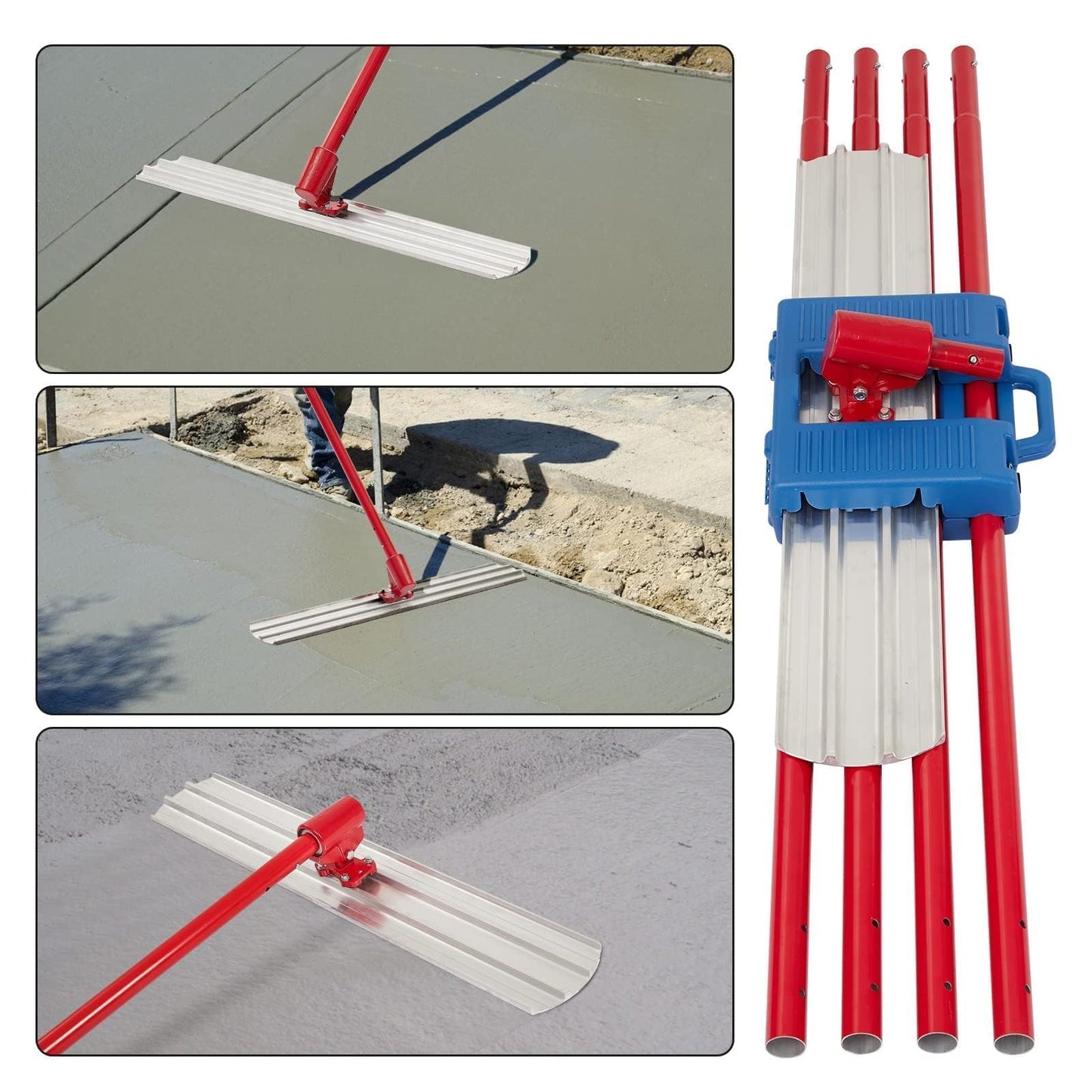 Garvee 36 x 8 Inch Magnesium Concrete Bull Float with Round Ends, Includes 4 Float Handle Bracket, Cement Finishing Tool Kit for Smooth Surface Work (Red)