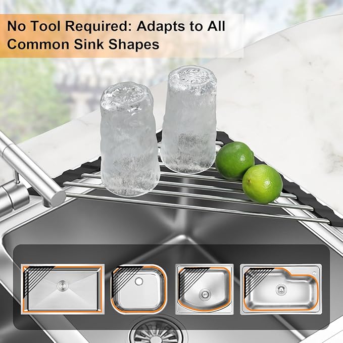 Corner Dish Drying Rack, Kitchen Sink Caddy Sponge Holder, Triangle Over The