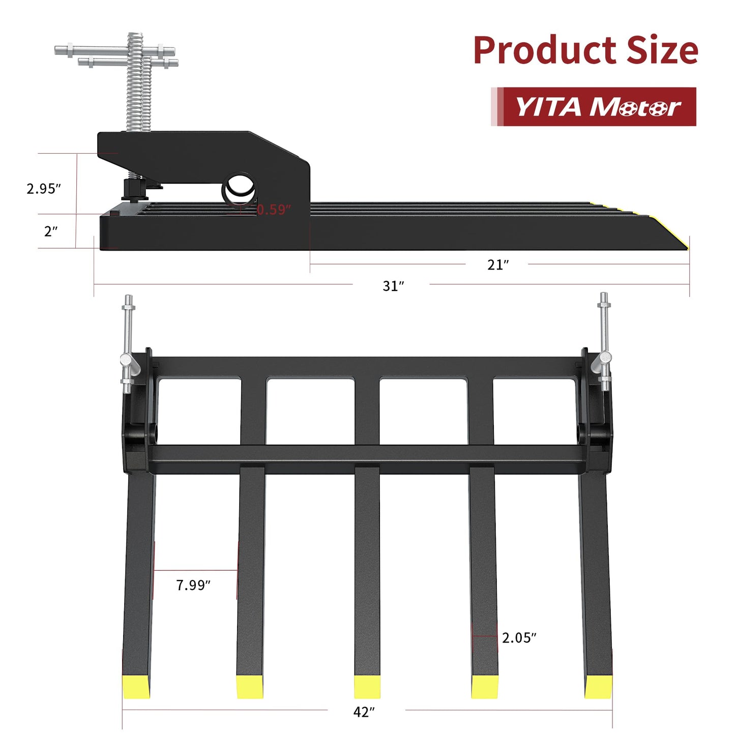 YITAMOTOR Clamp on Debris Forks Fits 48'' Bucket, 2500 lbs Heavy Duty Quick Attach Pallet Forks for Tractor Loader Skid Steer
