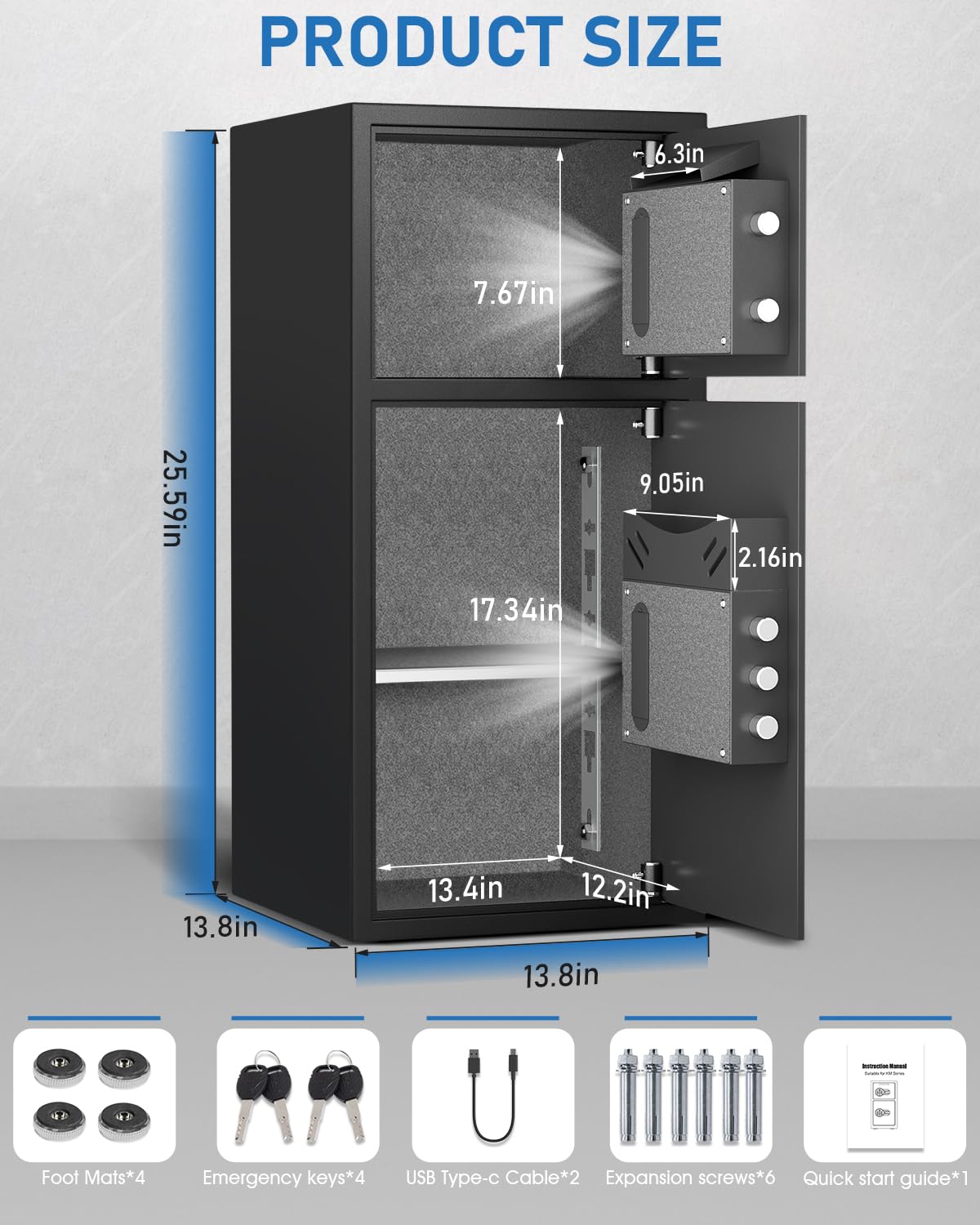 Omethey 6.0 Cuft Extra Large Home Safe Box Fireproof Waterproof, Fingerprint Safe, Home Security Safes Box with Adjustable Shelf & Drop Slot, Money Safes with Backlit Keypad & Dual Alarm for Office