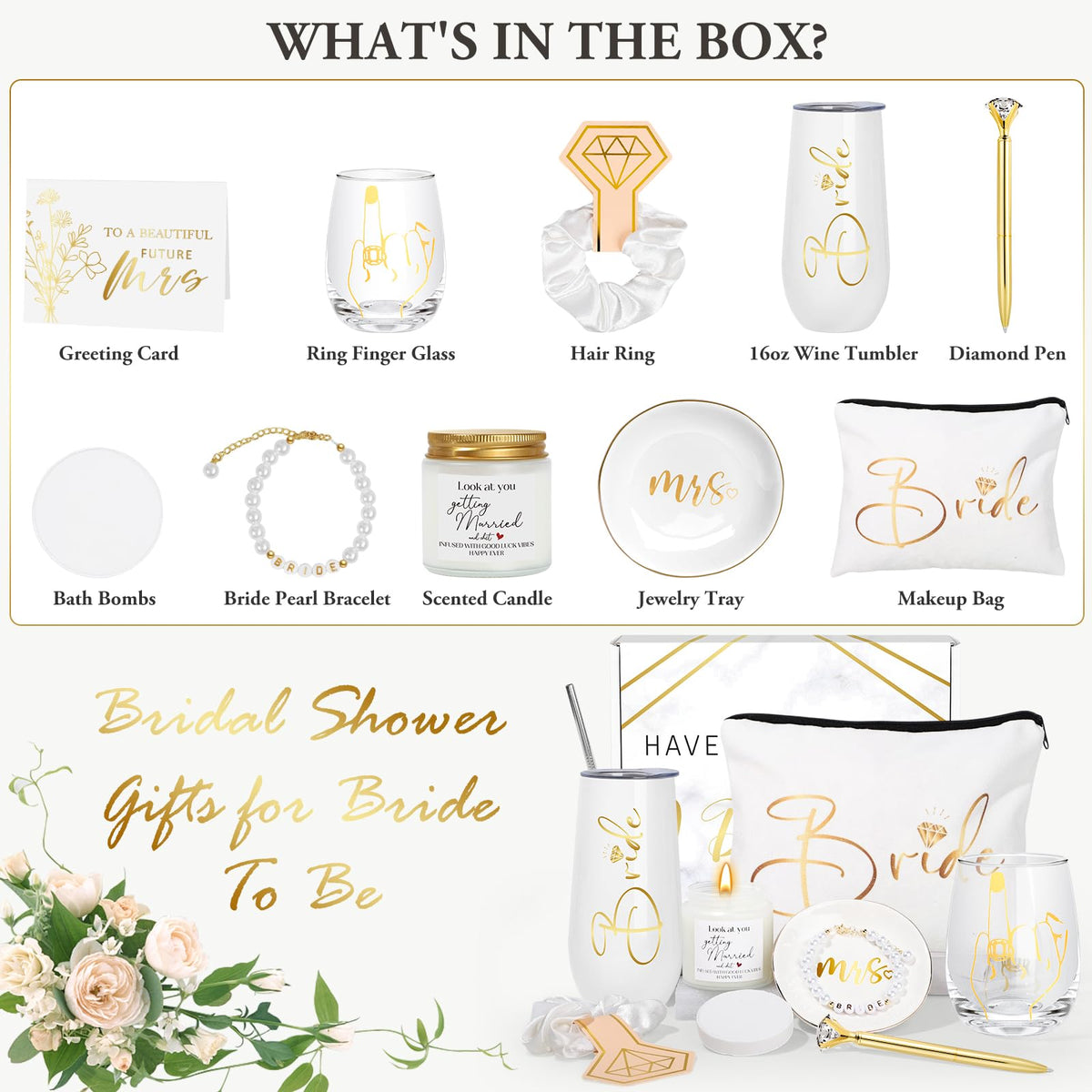 Bride To Be Gifts Box, Bridal Shower Gifts, Bachelorette Engagement Wedding Gift Basket for Bride, Unique Bachelor Party Fiancee Gift for Women, Future Mrs Newly Engaged Bachelorette Party Favors