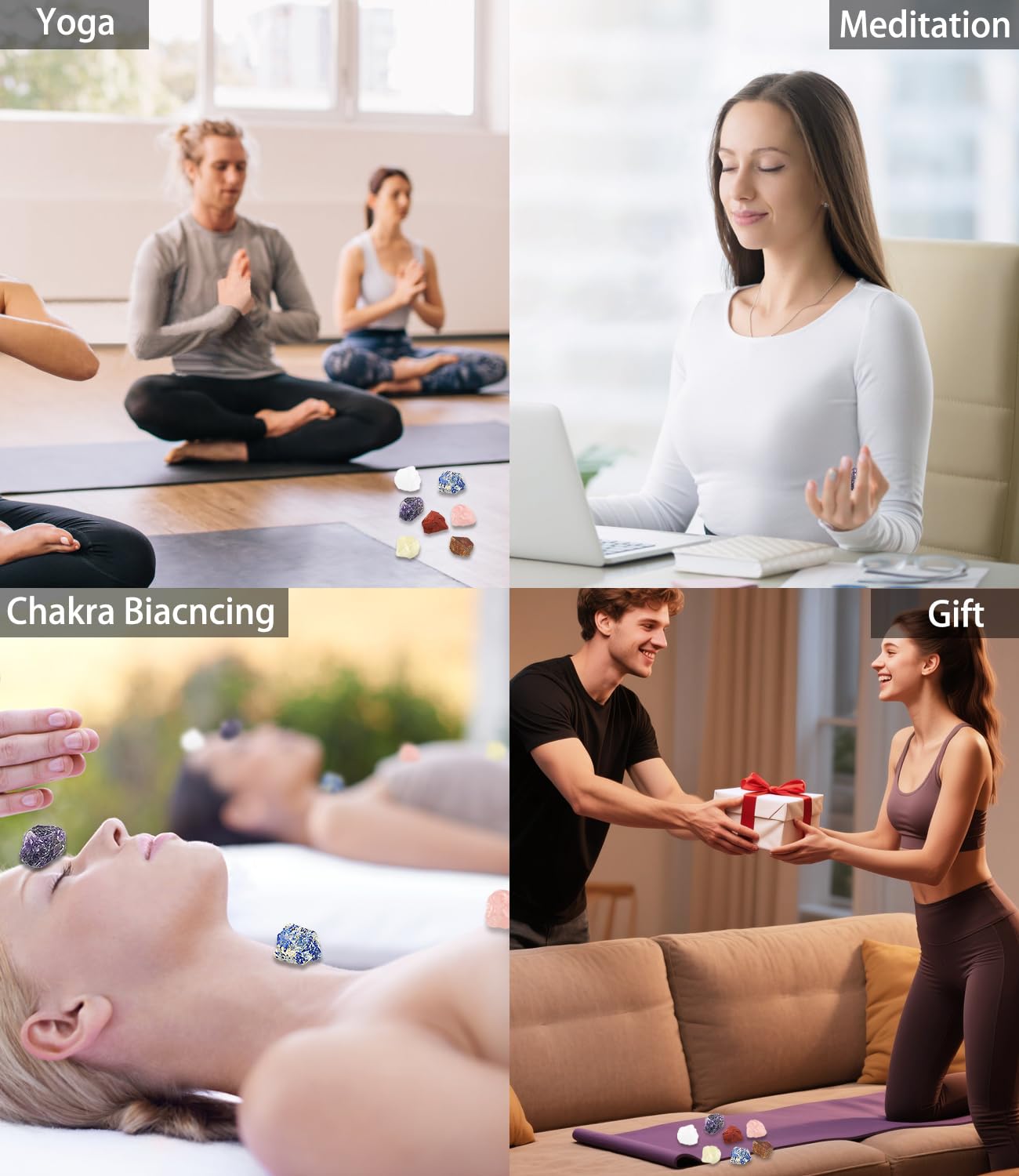 7 Chakras Crystals and Healing Stones with Selenite Charging Plate and Guide Booklet for Beginners, Collection, Meditation, Yoga